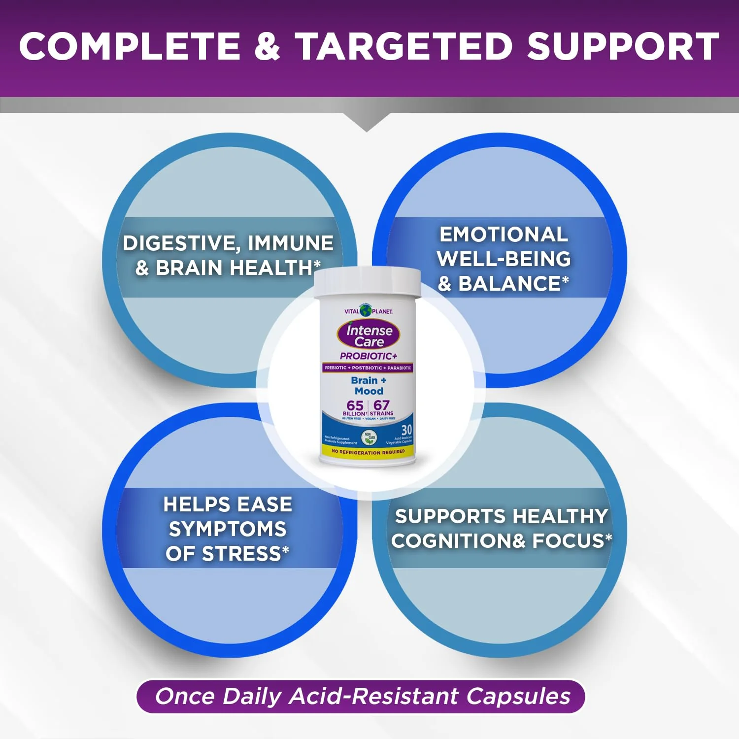 Vital Planet Intense Care Brain & Mood Probiotics – 65B CFU, 67 Strains, 30 Ct - Image 3