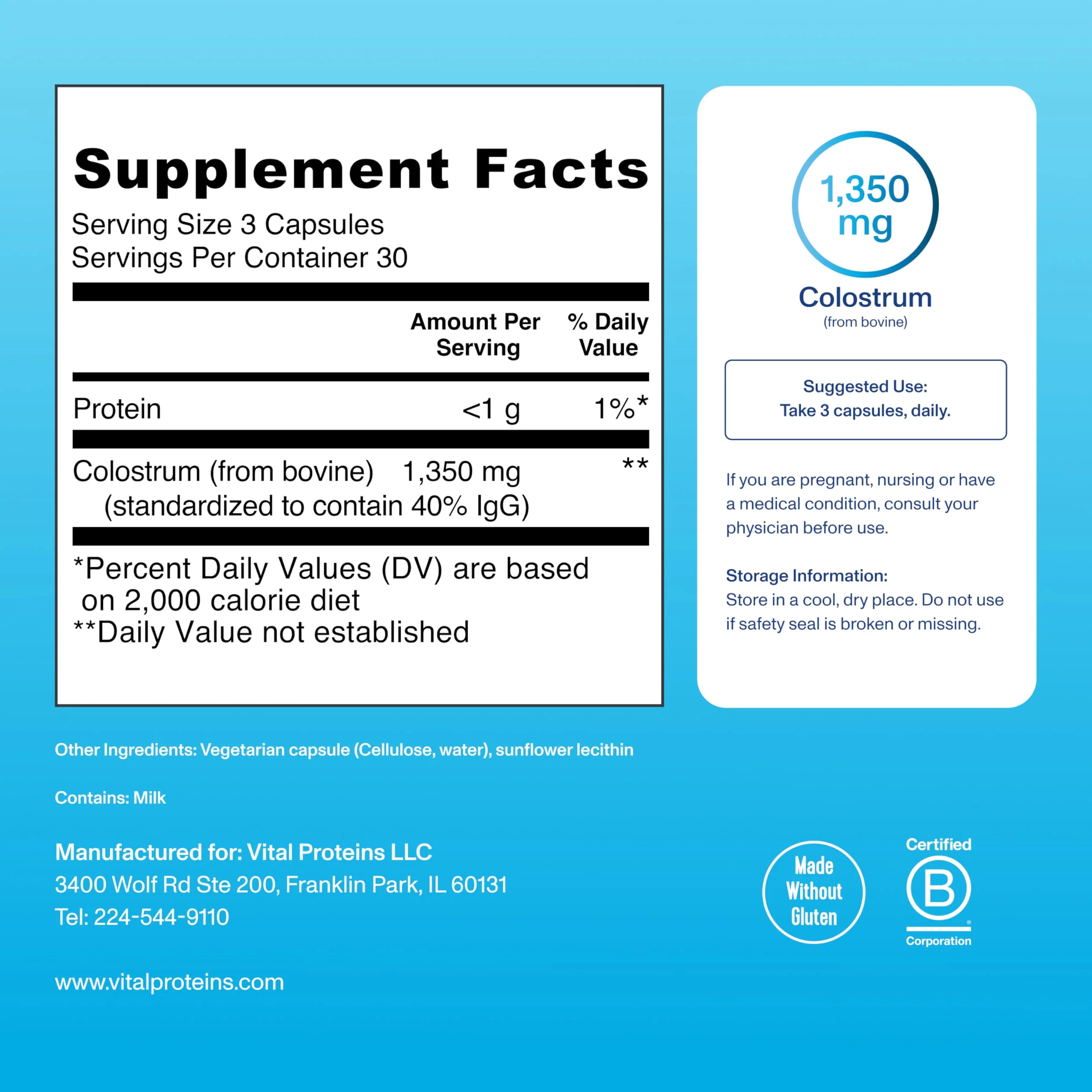 Vital Proteins Bovine Colostrum Capsules - Unflavored, 90 Count | 40% IgG for Gut & Immune Support - Image 5