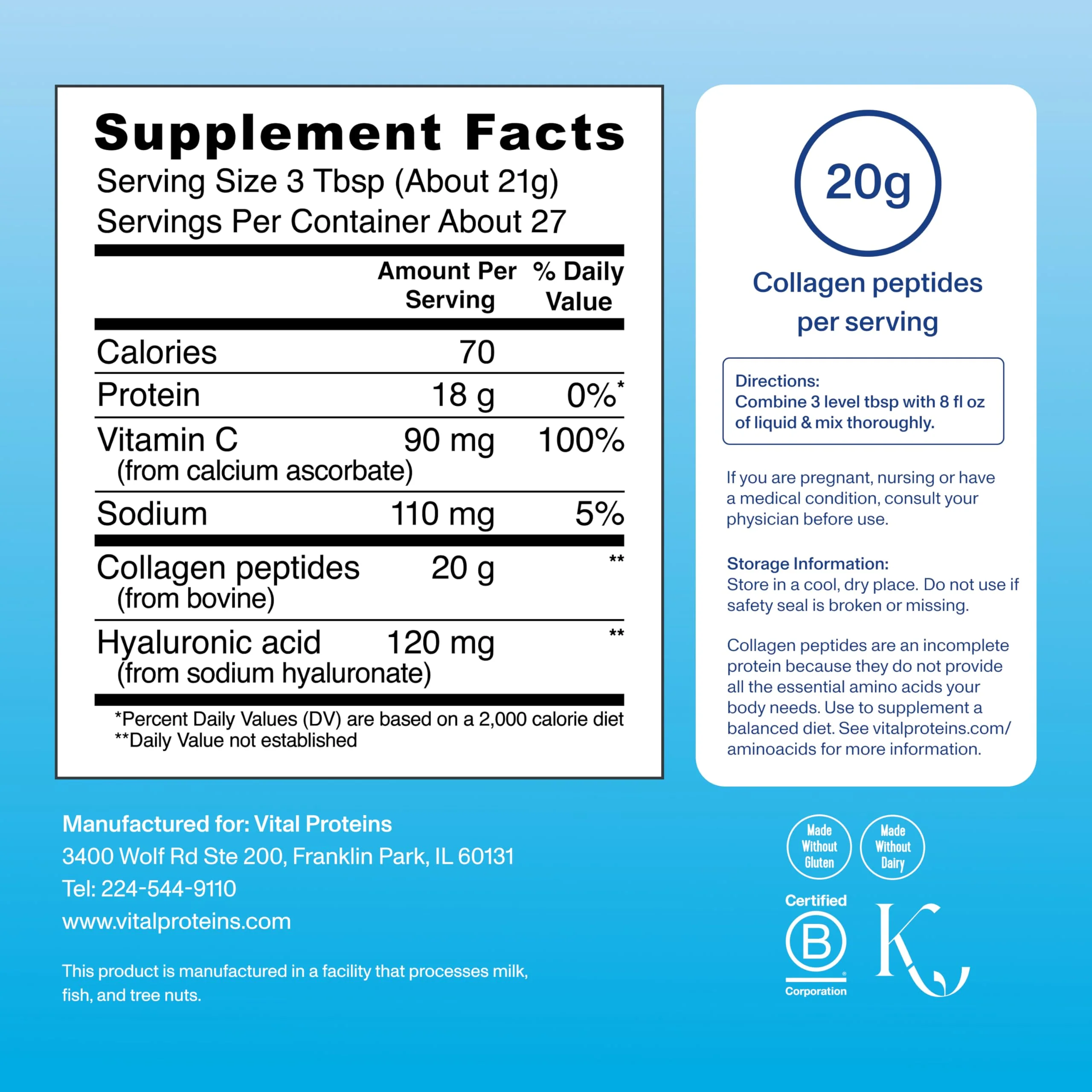 Vital Proteins Collagen Peptides Advanced with Hyaluronic Acid & Vitamin C – 20oz, 27 Servings - Image 6