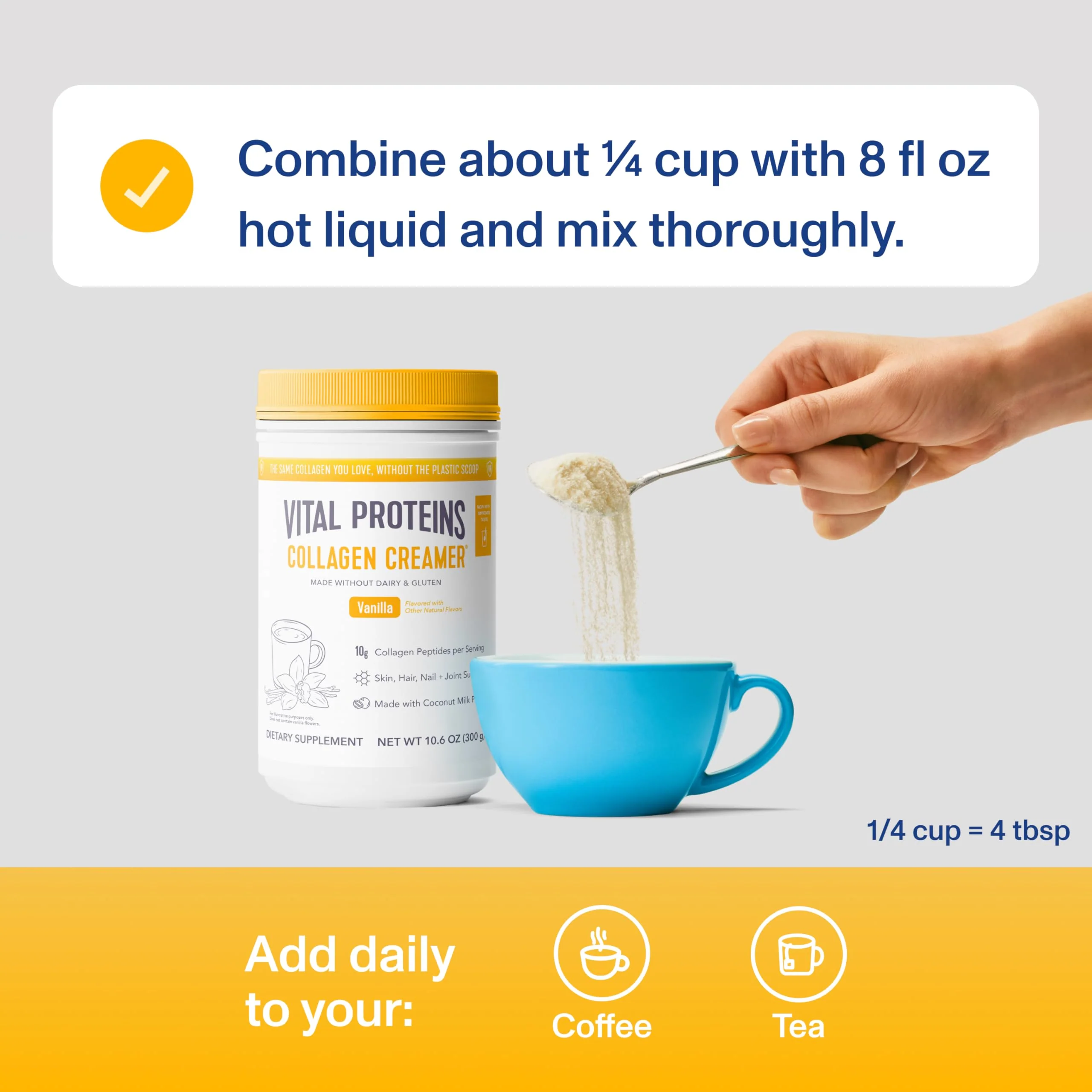 Vital Proteins Collagen Peptides Powder - Vanilla Coffee Creamer for Hair & Nails - Image 3