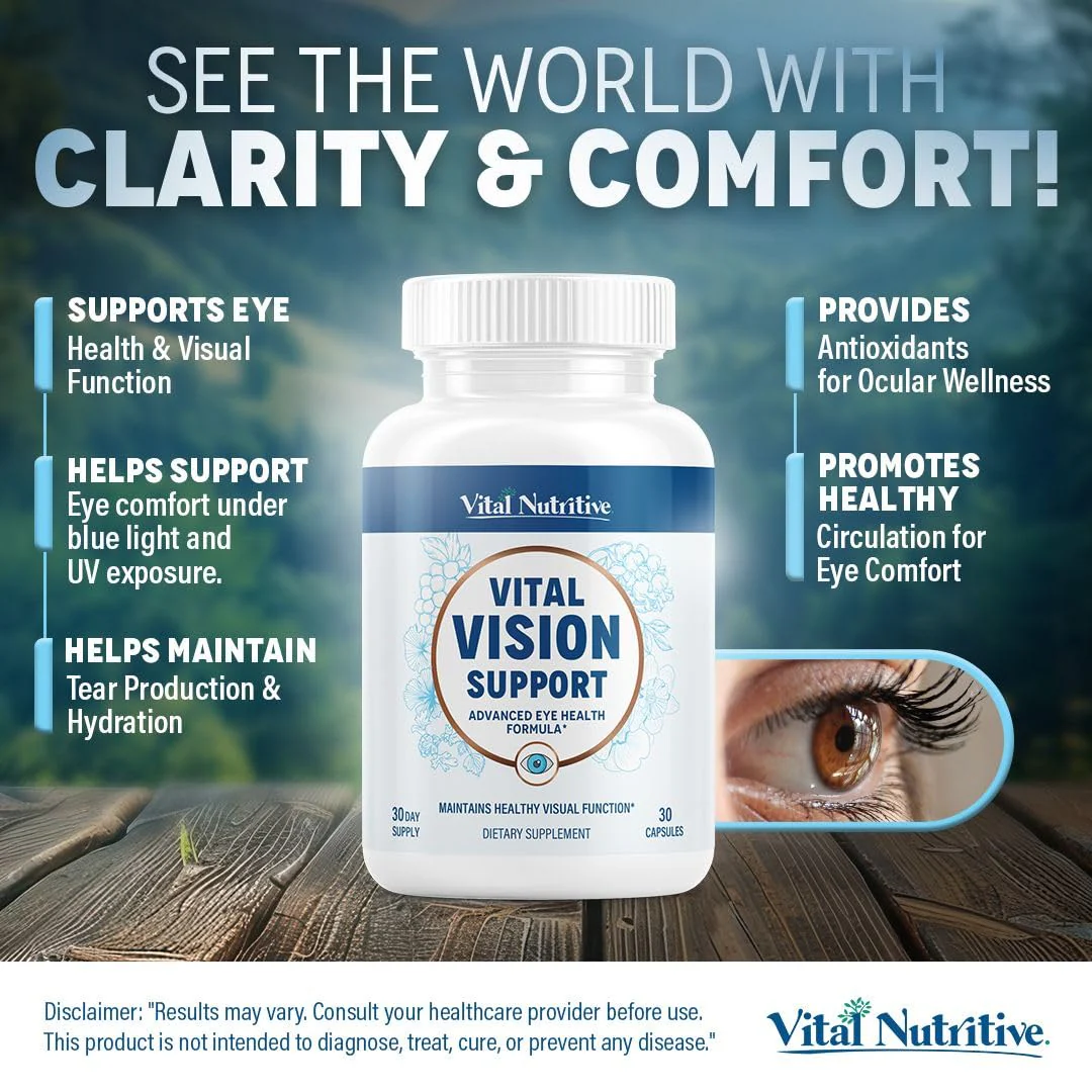 Vital Vision Support – Eye Health Supplement by Vital Nutritive with Vitamin A, Lutein & Antioxidants – 30-Day Serving - Image 3