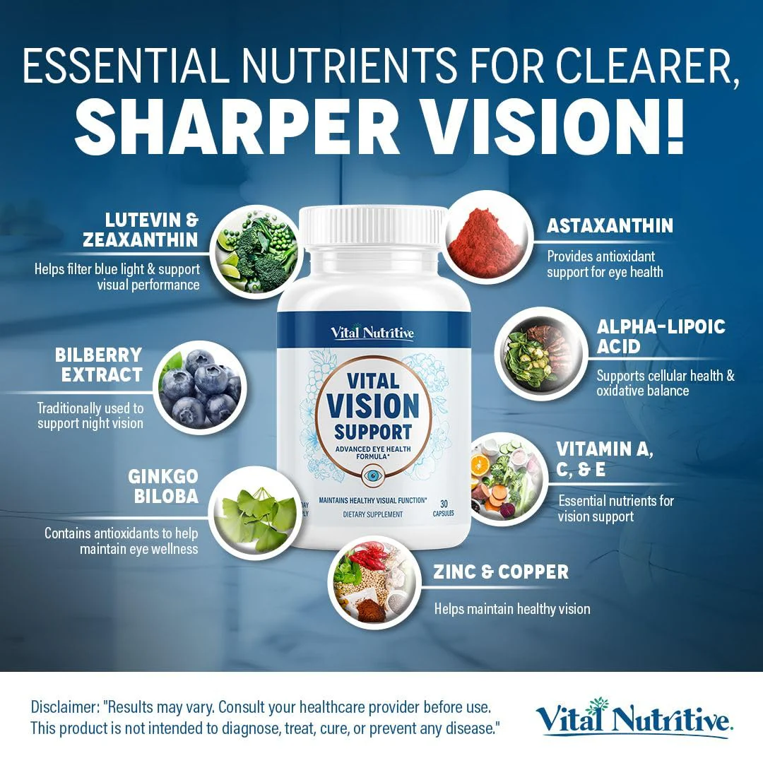 Vital Vision Support – Eye Health Supplement by Vital Nutritive with Vitamin A, Lutein & Antioxidants – 30-Day Serving - Image 4