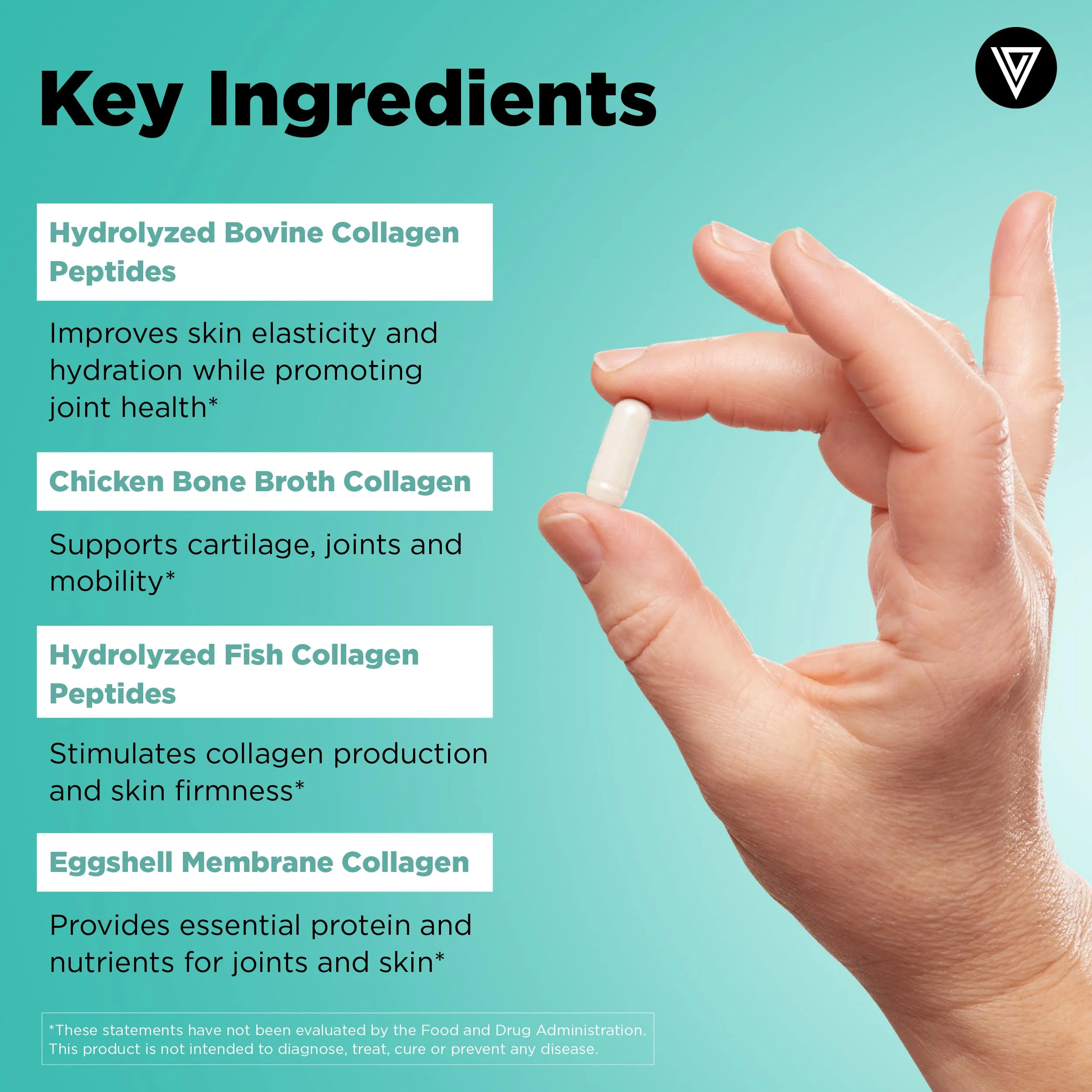 Vital Vitamins Multi Collagen Pills for Women & Men (2-Pack) - Hydrolyzed Collagen Peptides - Type I, II, III, V, X - Grass Fed, Non-GMO - Image 4