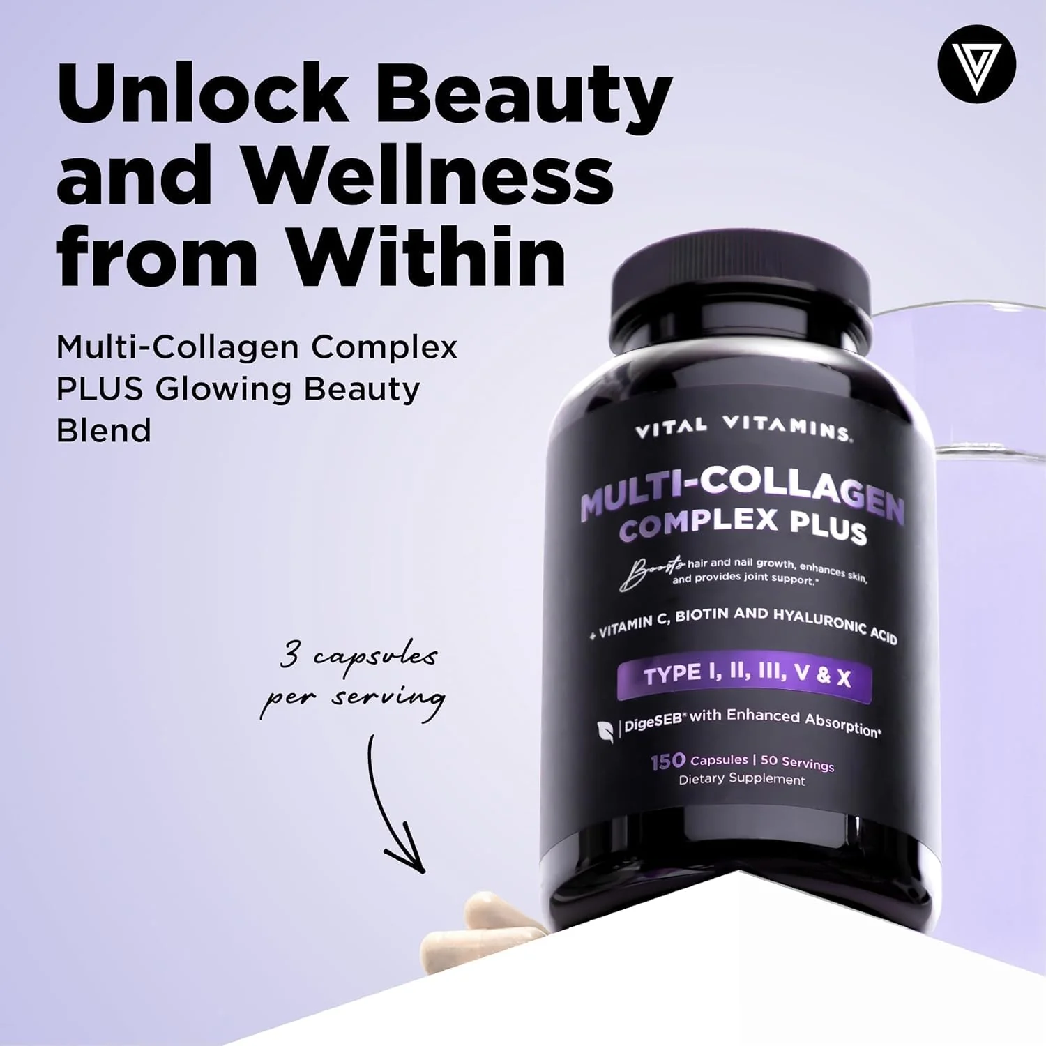Vital Vitamins Multi Collagen Plus (2-Pack) – Biotin, Hyaluronic Acid & Vitamin C for Hair, Skin, Nails | Type I–X Collagen (Women & Men) - Image 2