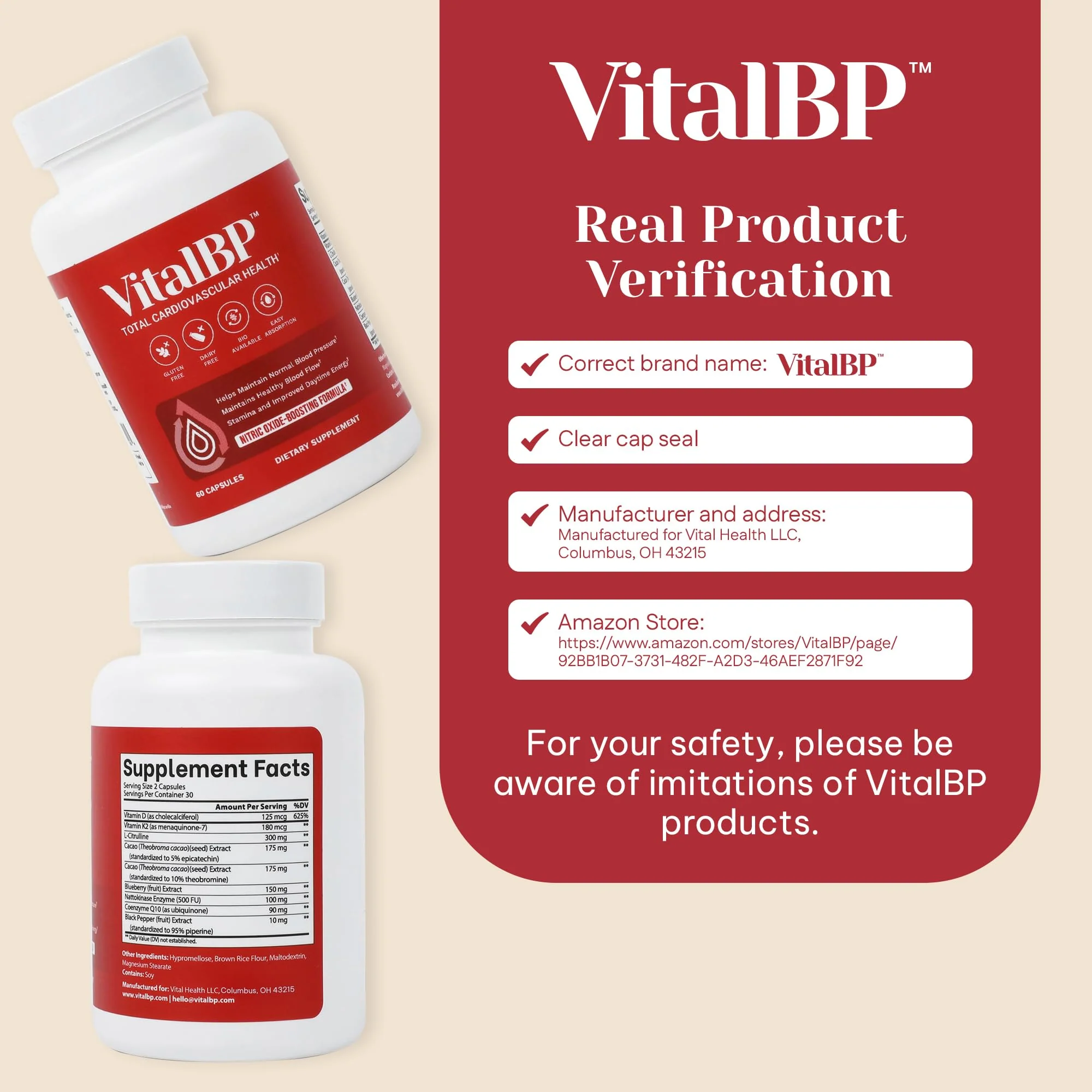VitalBP - Support for Normal Blood Pressure & Healthy Blood Flow | CoQ10, L-Citrulline, K2 & D3 - 60 Capsules - Image 11