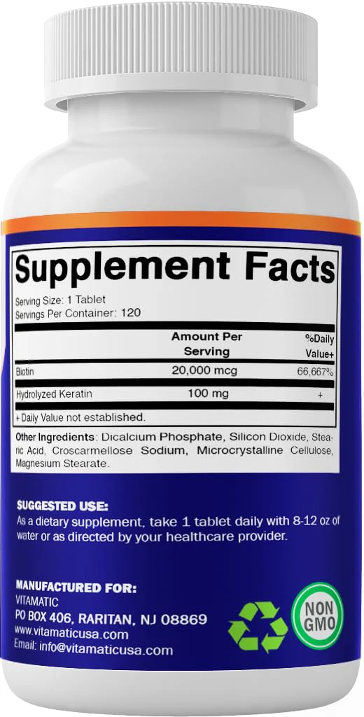 Vitamatic Biotin 20000 mcg with Keratin – 120 Vegetarian Tablets (Pack of 3) - Image 8