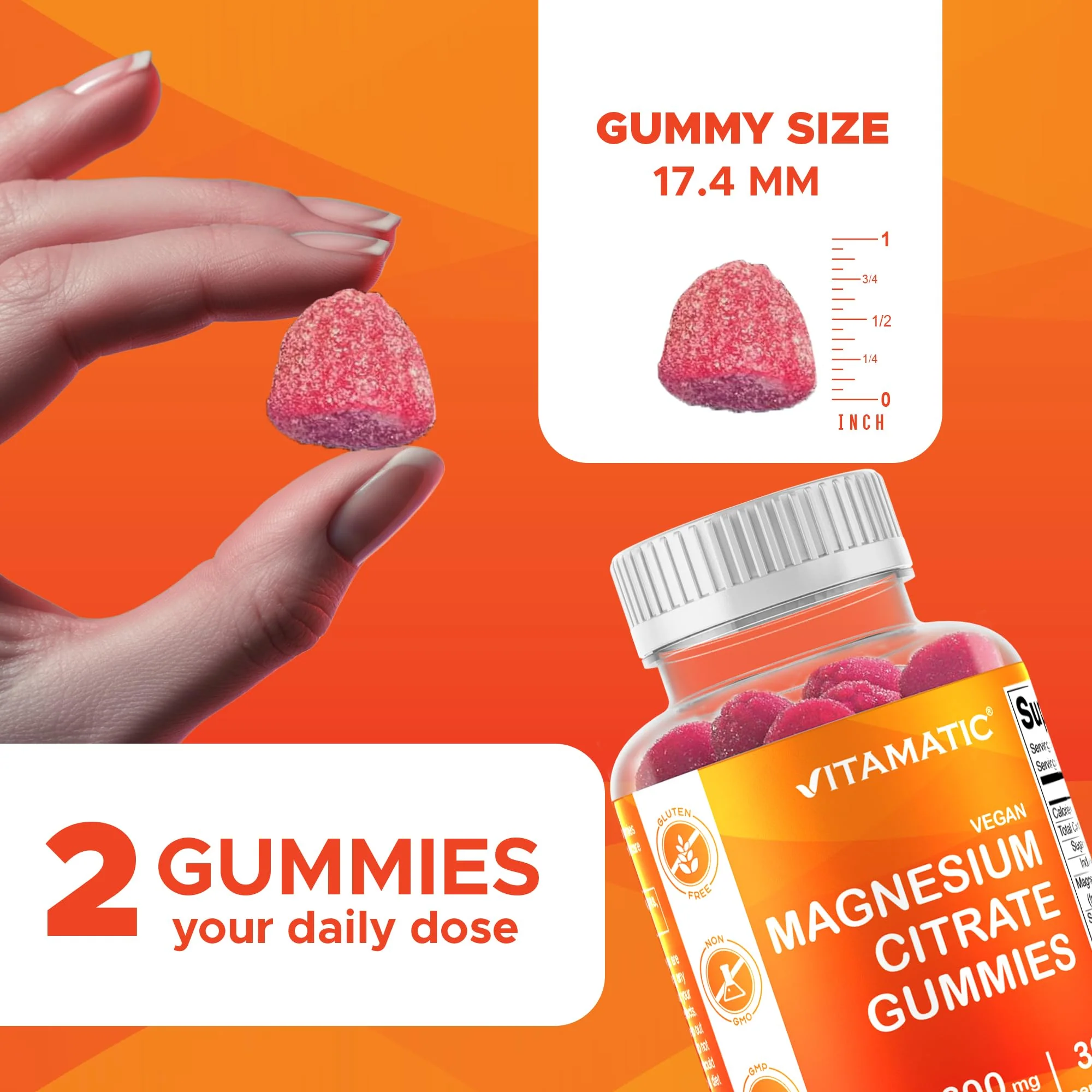 Vitamatic Magnesium Gummies 600mg per Serving – 60 Vegan Gummies – Relaxation, Muscle, Bone & Energy Support – 3 Pack - Image 3