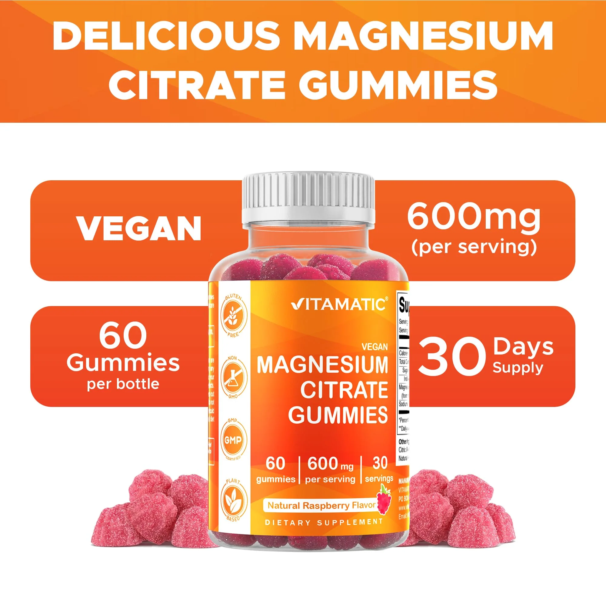 Vitamatic Magnesium Gummies 600mg per Serving – 60 Vegan Gummies – Relaxation, Muscle, Bone & Energy Support – 3 Pack - Image 4
