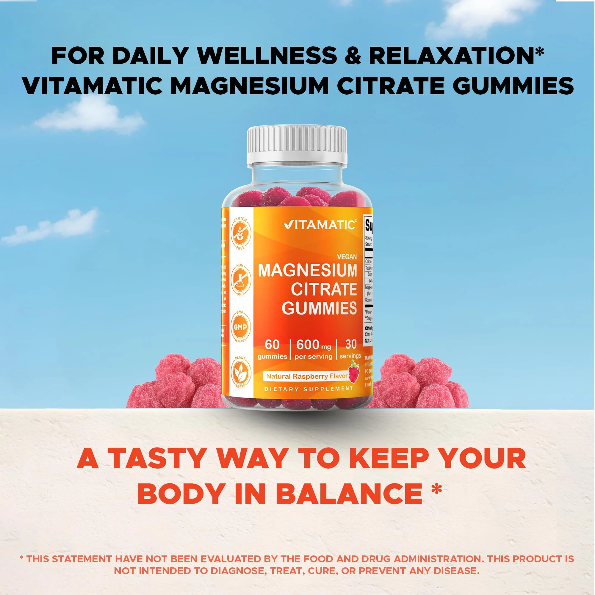 Vitamatic Magnesium Gummies 600mg per Serving – 60 Vegan Gummies – Relaxation, Muscle, Bone & Energy Support – 3 Pack - Image 6