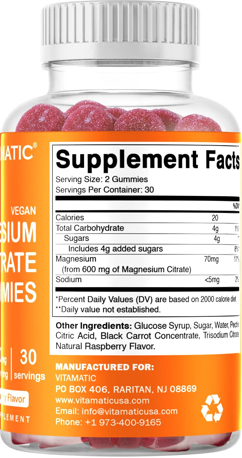 Vitamatic Magnesium Gummies 600mg per Serving – 60 Vegan Gummies – Relaxation, Muscle, Bone & Energy Support – 3 Pack - Image 8