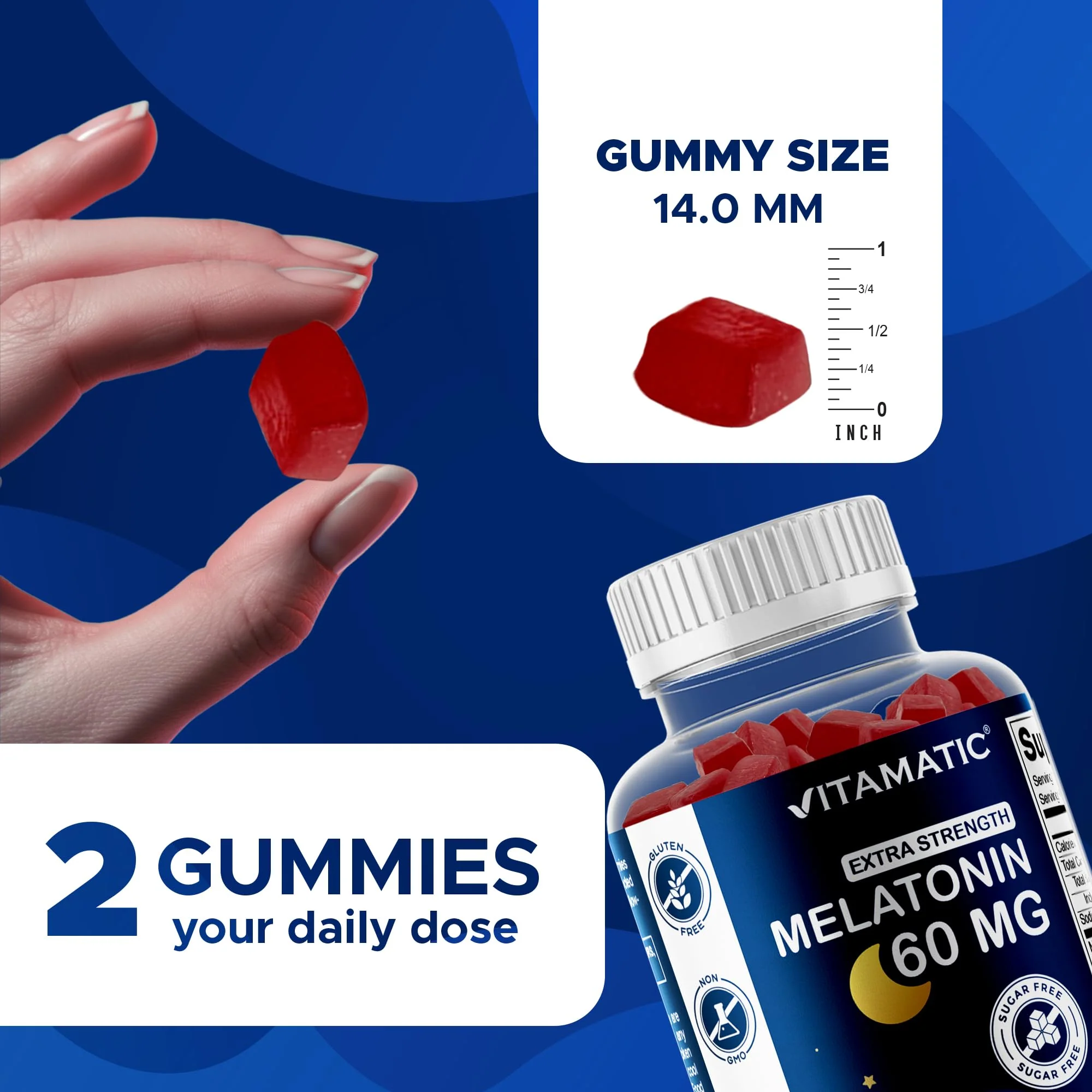 Vitamatic Sugar Free Melatonin Gummies 60 mg – 60 Veg Gummies, Pack of 2 - Image 3