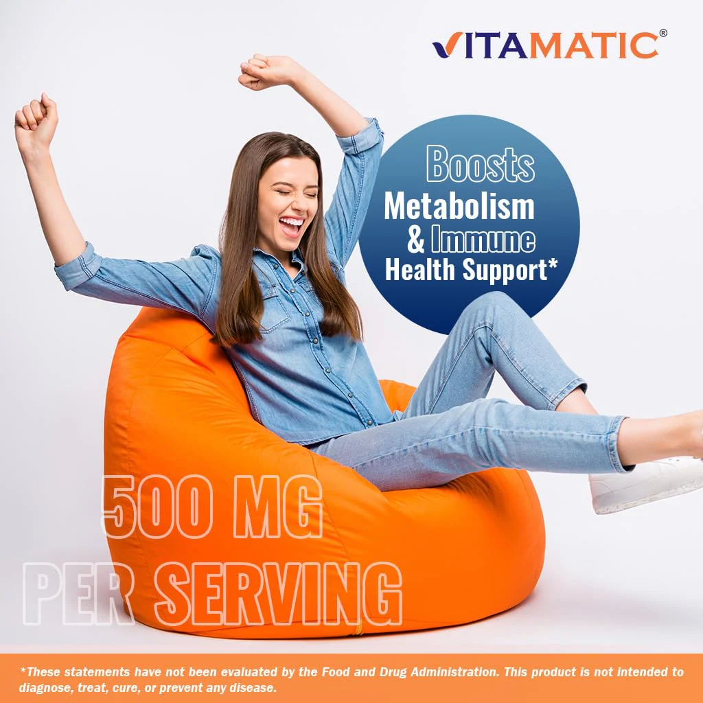 Vitamatic Vitamin B6 (Pyridoxine HCI) 500 mg – 120 Vegetarian Tablets, Pack of 2 | Energy, Metabolism & Immune Support - Image 9