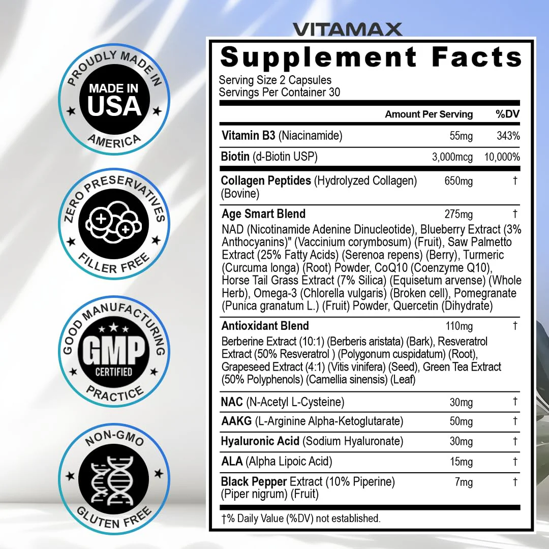 Vitamax 21-in-1 Age Smart NAD+ Resveratrol Berberine – Made in USA - Image 6