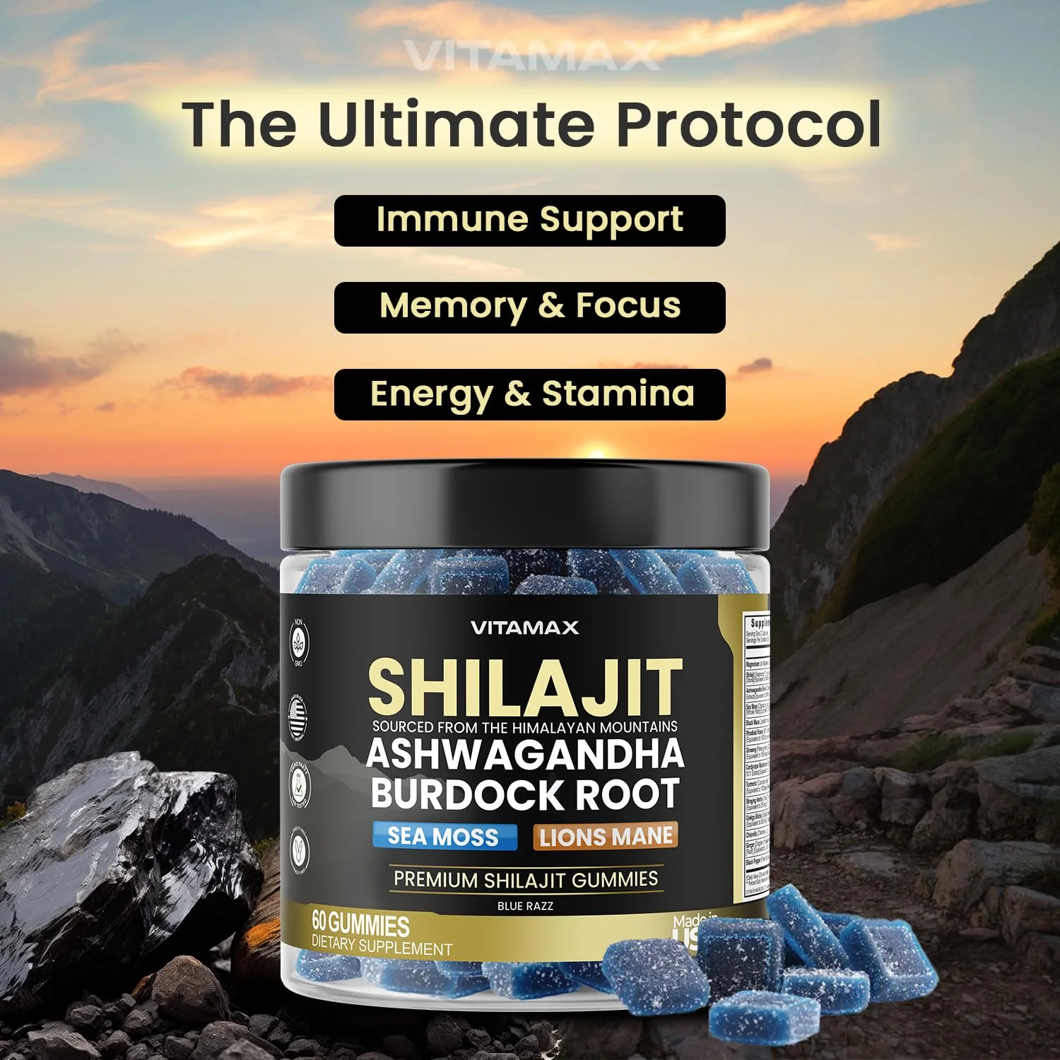Vitamax Organic Shilajit Gummies with Sea Moss & Ashwagandha – 105+ Minerals, 60 Count - Image 2