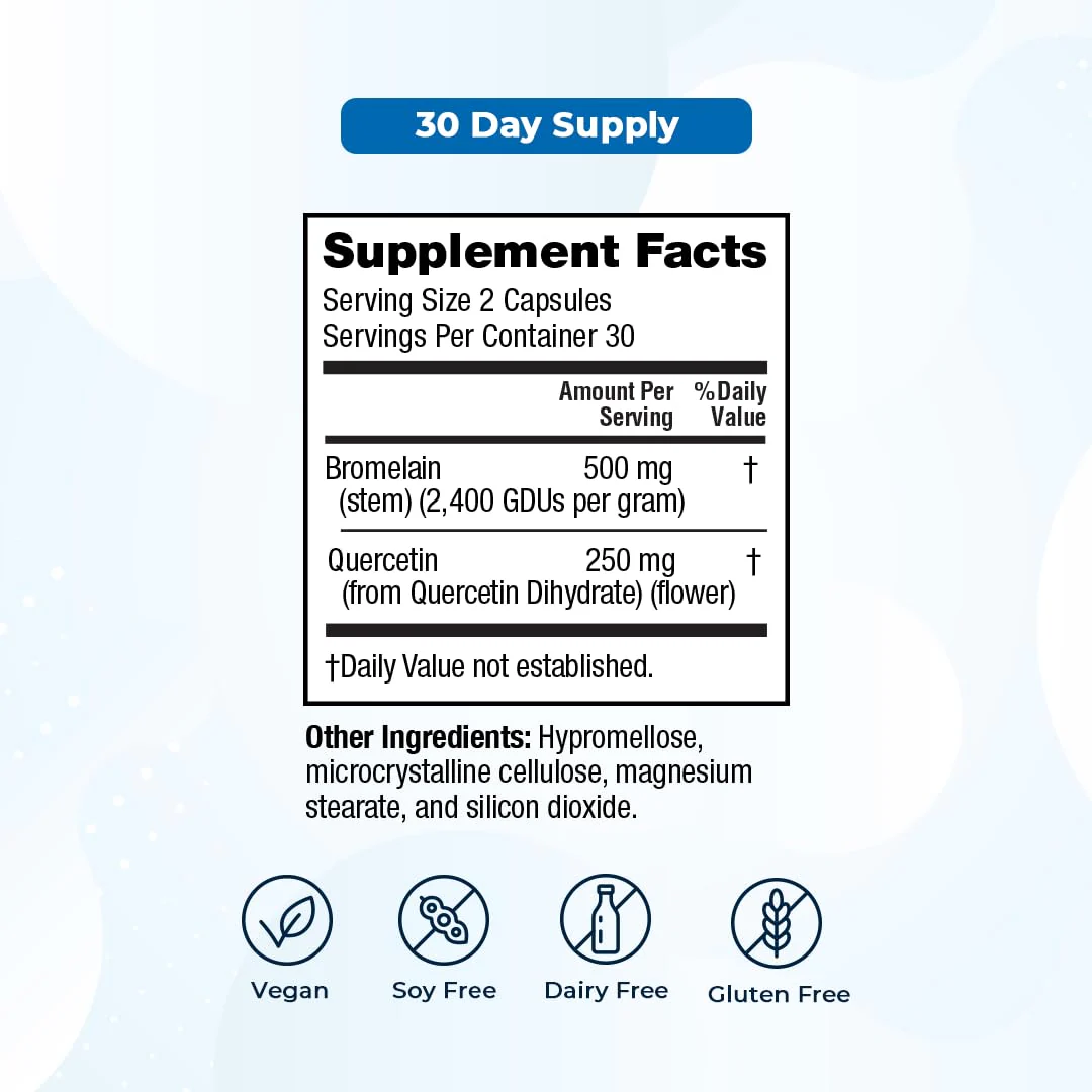 VitaMedica Bromelain & Quercetin Supplement – 500mg Bromelain / 250mg Quercetin, 2400 GDU, 60 Vegan Capsules (30 Servings) - Image 12