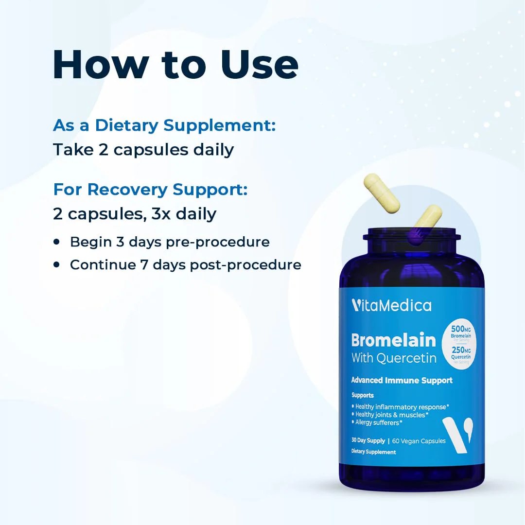 VitaMedica Bromelain & Quercetin Supplement – 500mg Bromelain / 250mg Quercetin, 2400 GDU, 60 Vegan Capsules (30 Servings) - Image 5