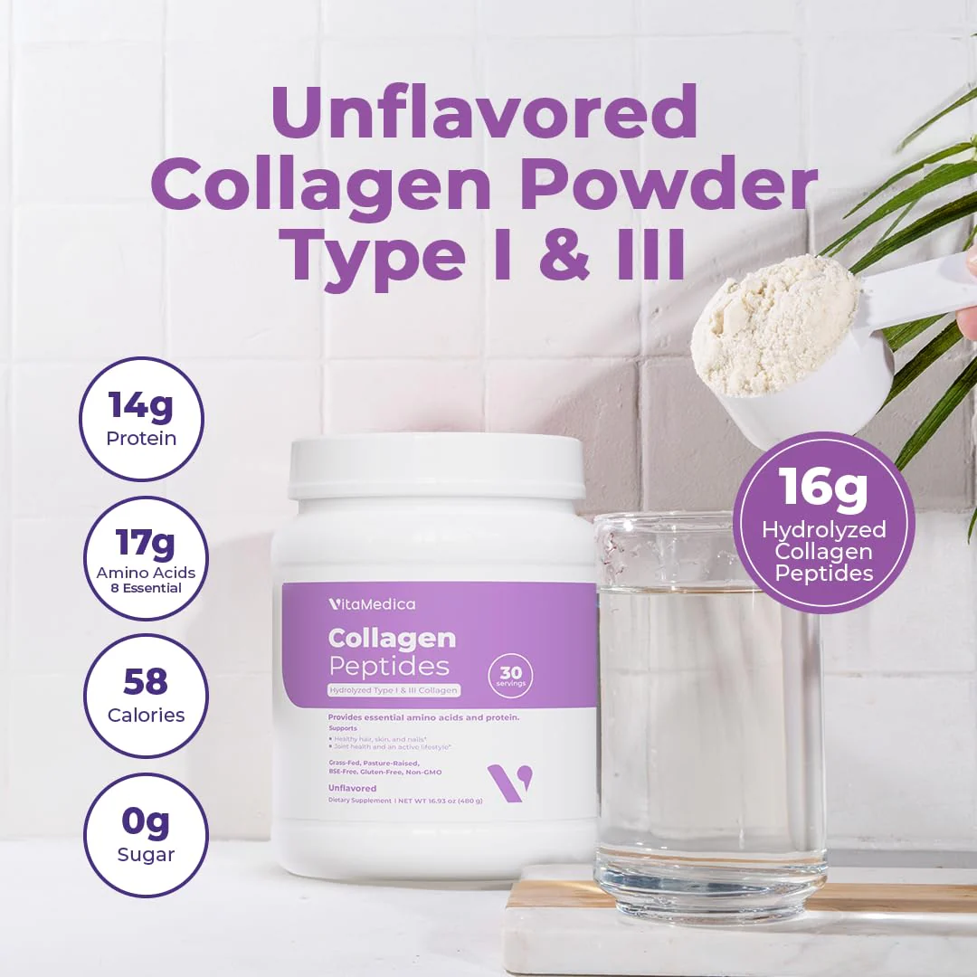 VitaMedica Collagen Peptides Powder – Grass-Fed, Hydrolyzed Types I & III, Zero Sugar, Pack of 2 - Image 4