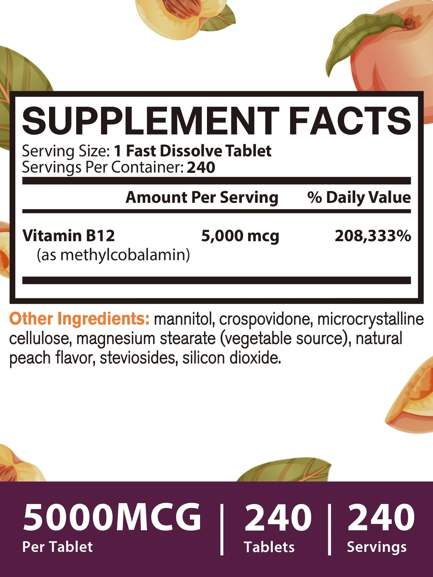 Vitamin B12 Sublingual 5000mcg – Energy & Nerve Support, Peach Flavor, Vegan - Image 4