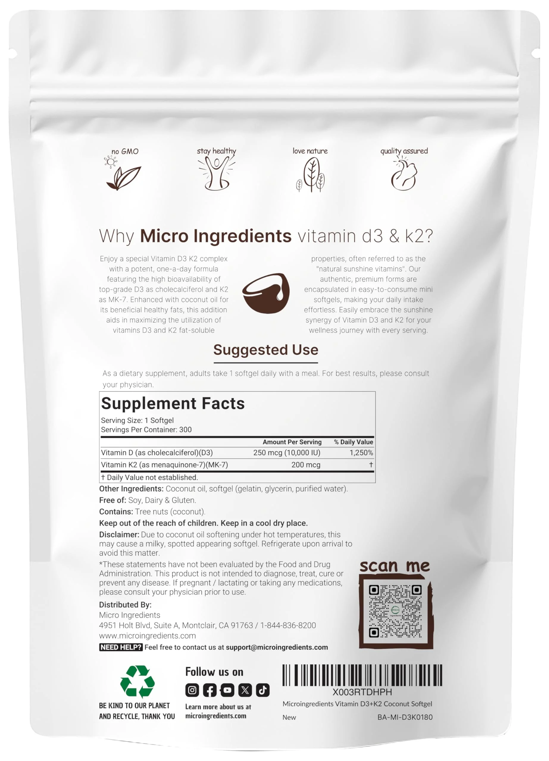 Vitamin D3 10,000 IU + K2 MK-7 200 mcg (2 Pack) Softgels | 600 Count | Virgin Coconut Oil - Image 2