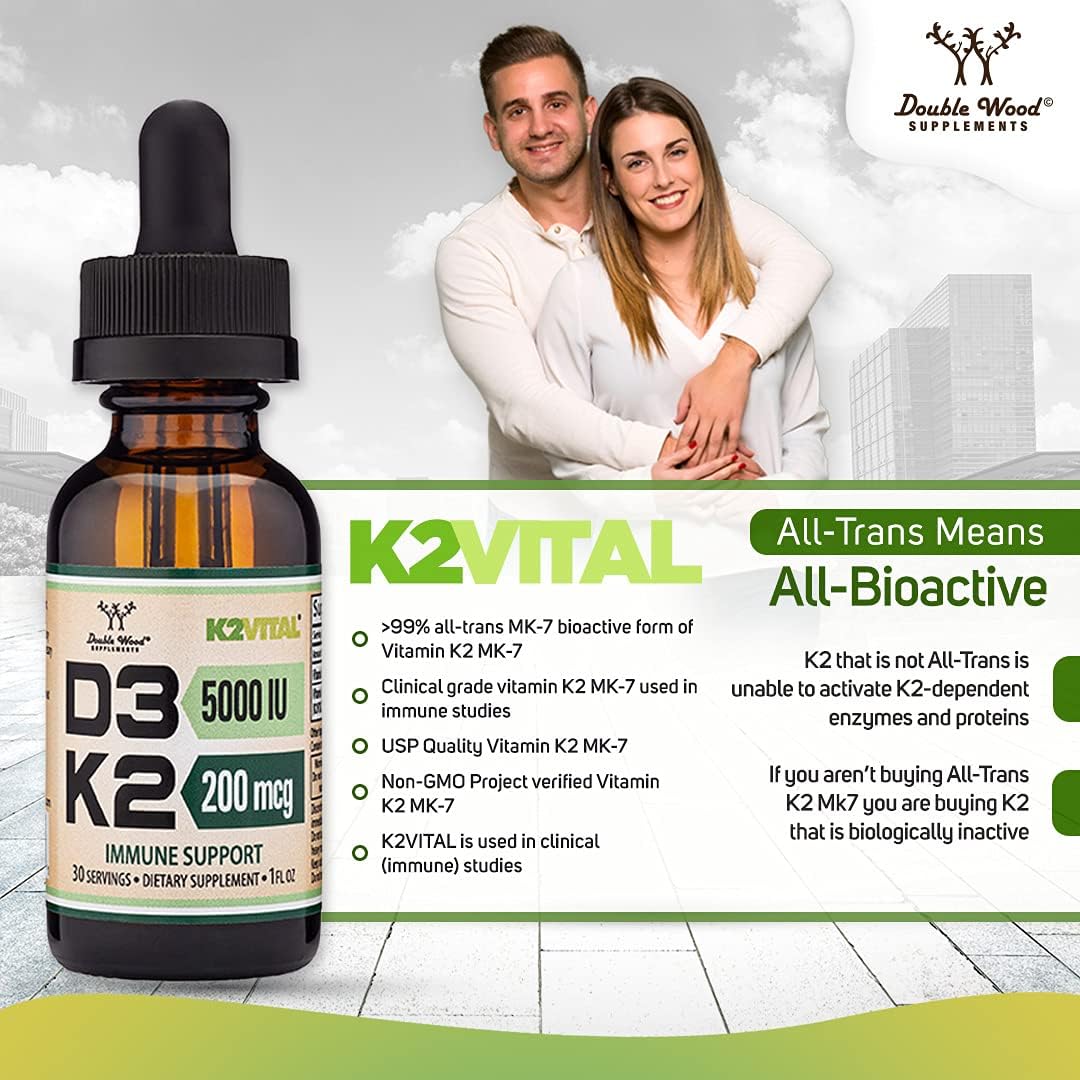 Vitamin D3 K2 5,000 IU Liquid Drops with All-Trans MK-7 (K2Vital) – Double Wood, Pack of 2 - Image 5