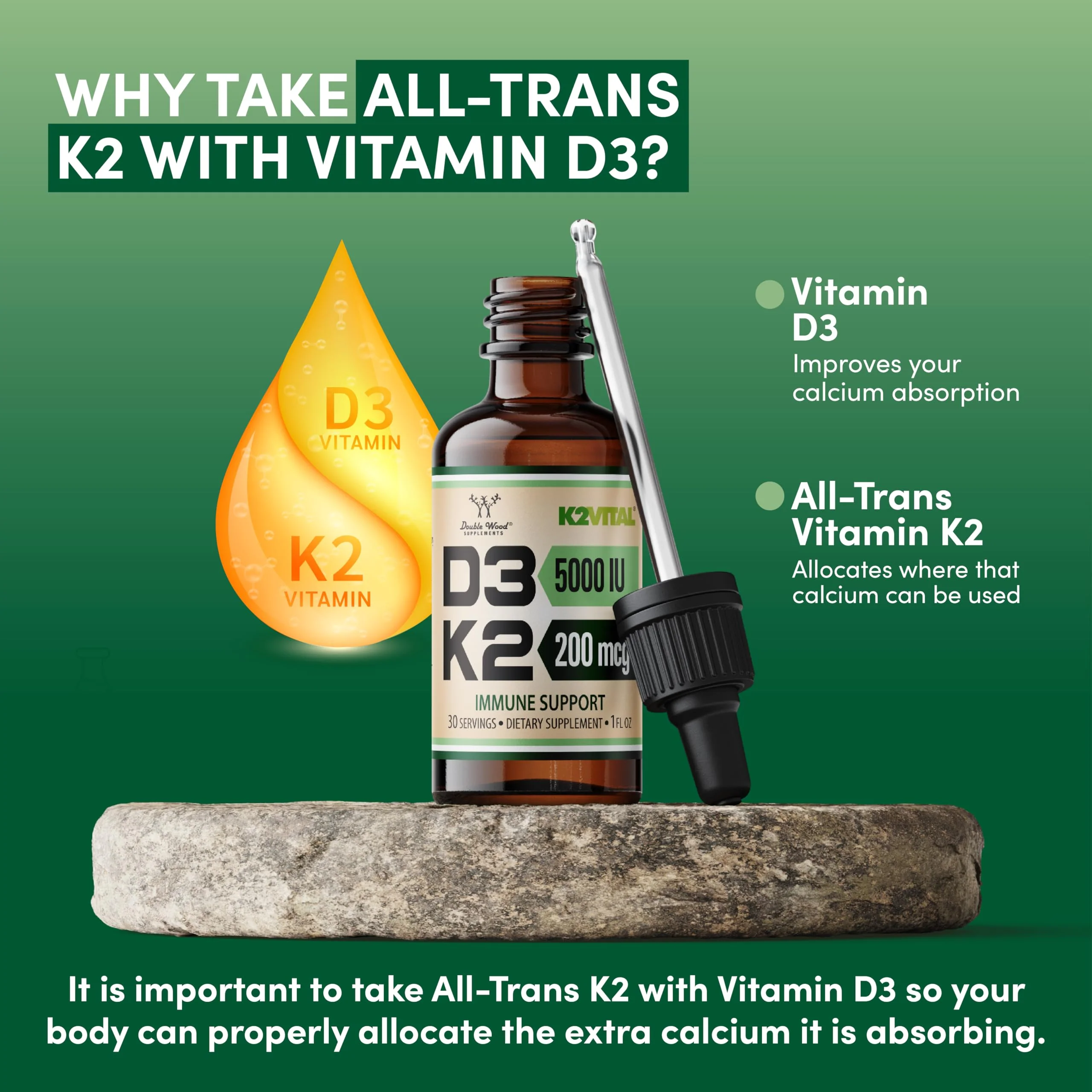 Vitamin D3 K2 5,000 IU Liquid Drops with All-Trans MK-7 (K2Vital) – Double Wood, Pack of 2 - Image 7