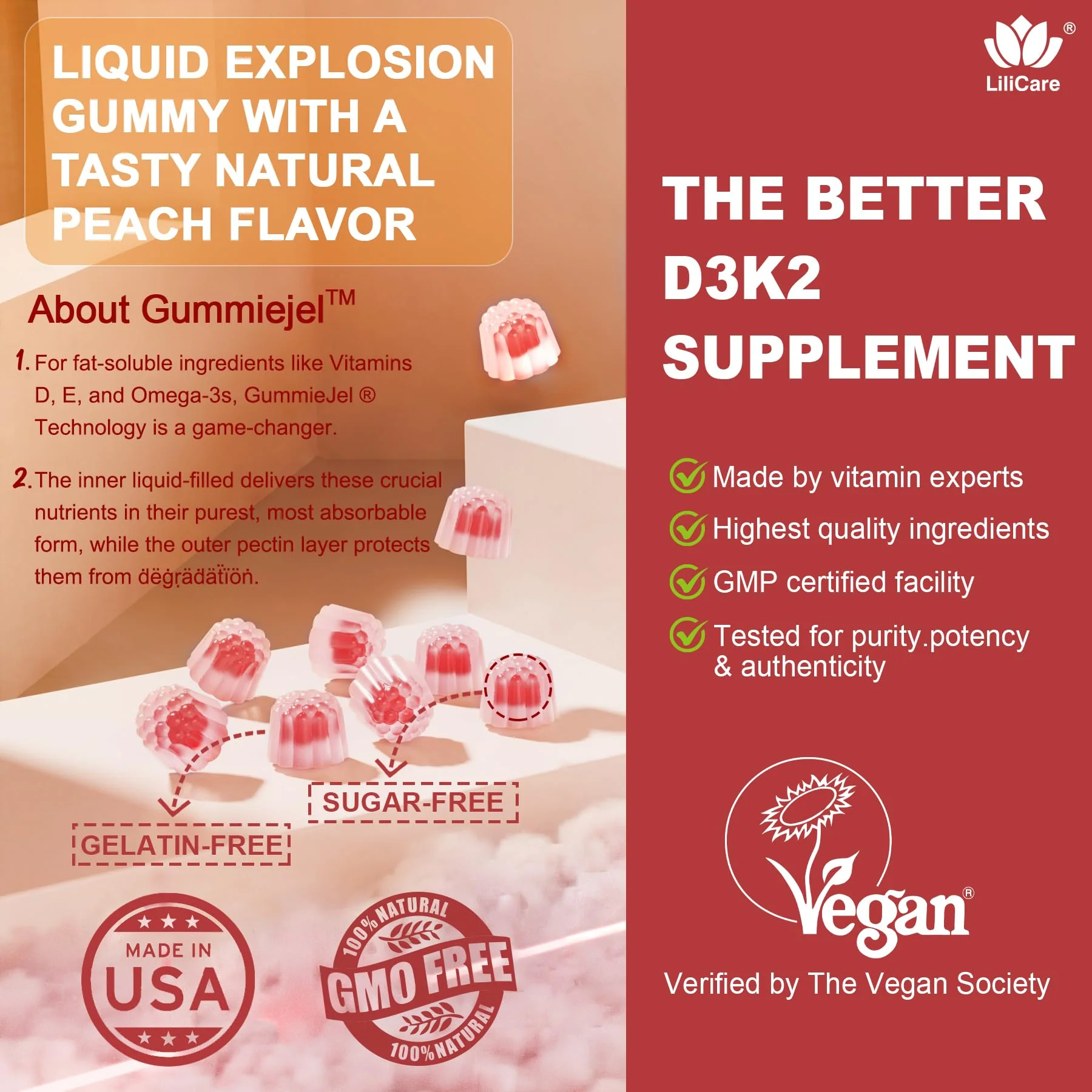 Vitamin D3 K2 Gummies 5000/10000 IU – Vegan, 60 Count | Calcium 500mg, MK-7 200mcg - Image 3