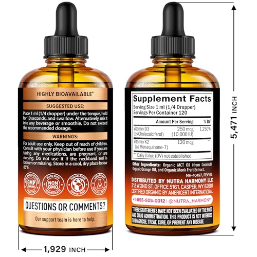Vitamin D3 K2 USDA Organic Drops – 10,000 IU D3 + 120 mcg MK-7 - Image 2