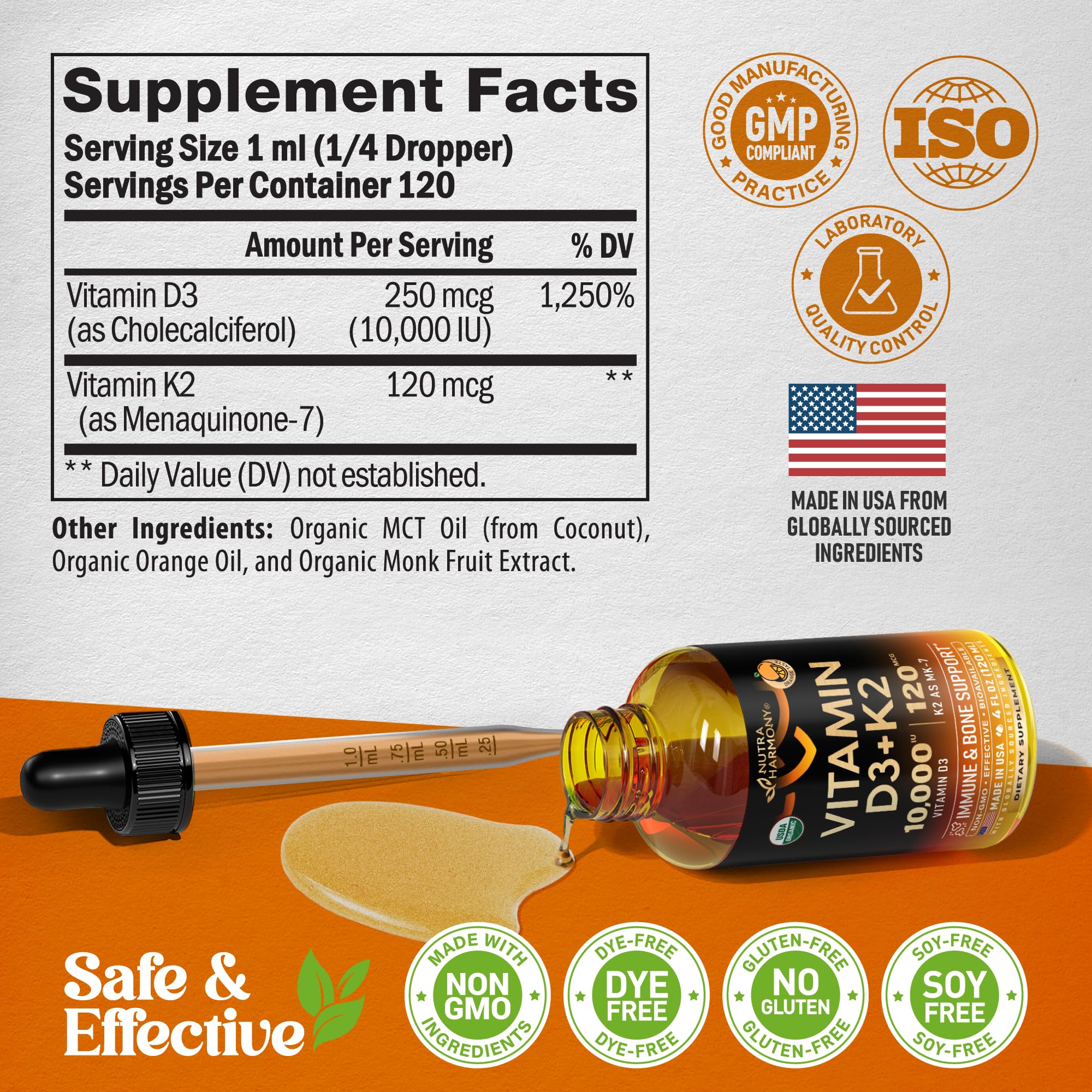 Vitamin D3 K2 USDA Organic Drops – 10,000 IU D3 + 120 mcg MK-7 - Image 8