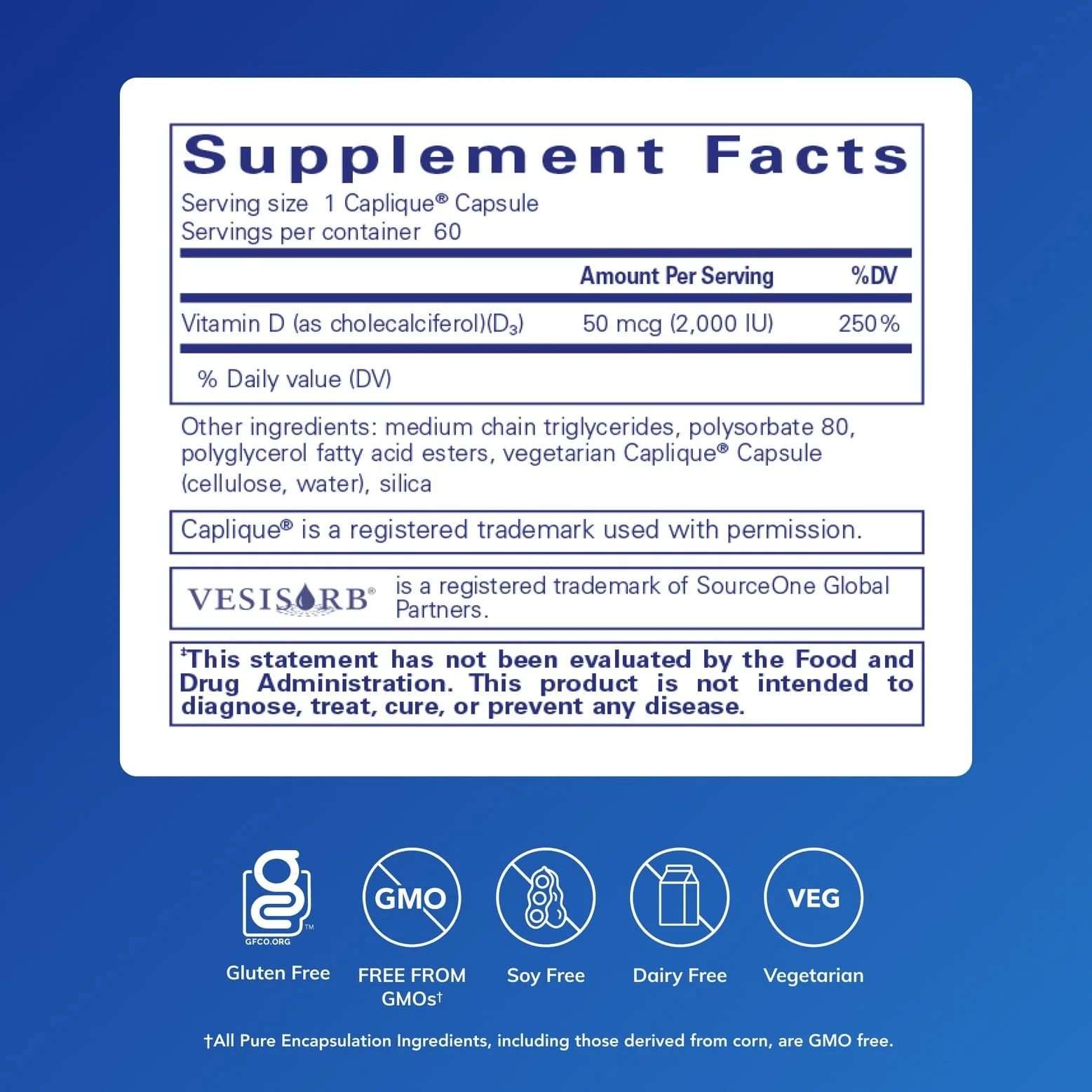 Vitamin D3 VESIsorb by Pure Encapsulations | Supports Bones, Heart, Colon, Breast Health | 60 Caplique Capsules - Image 2