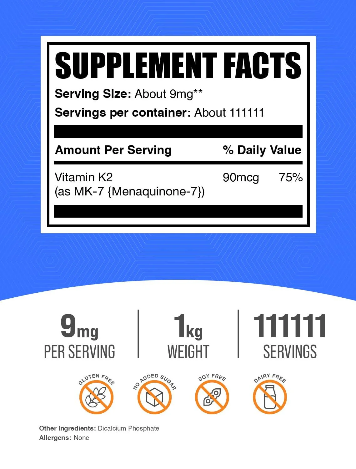 Vitamin K2 MK-7 Powder – 9 mg/Serving, 1kg | Gluten Free - Image 2