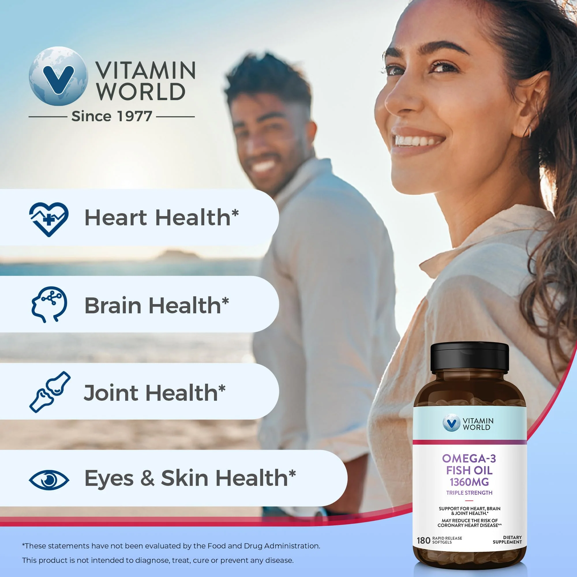 Vitamin World Triple Strength Omega-3 Fish Oil 1360 mg | 950 mg Active Omega-3 EPA & DHA | 180 Softgels - Image 2