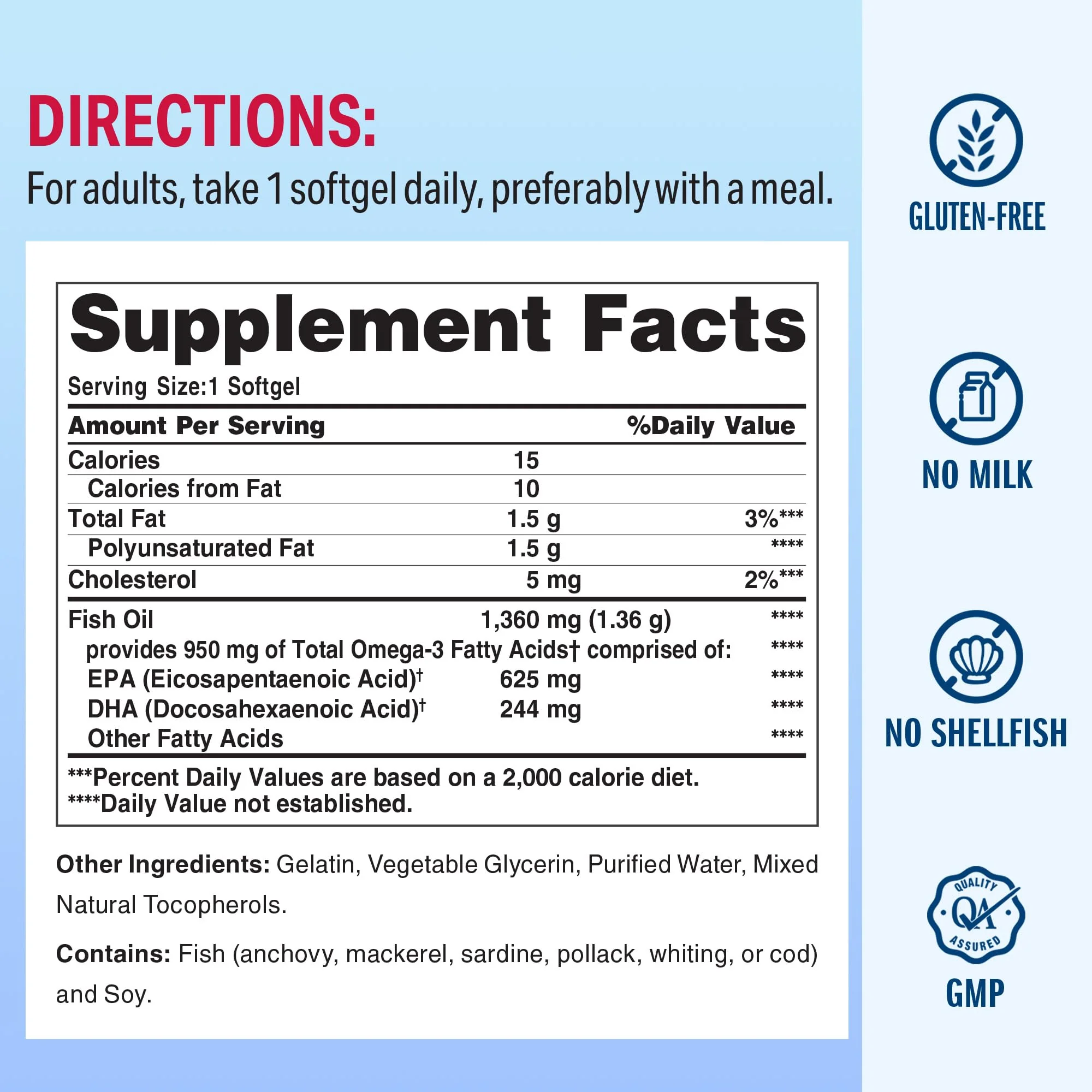 Vitamin World Triple Strength Omega-3 Fish Oil 1360 mg | 950 mg Active Omega-3 EPA & DHA | 180 Softgels - Image 3