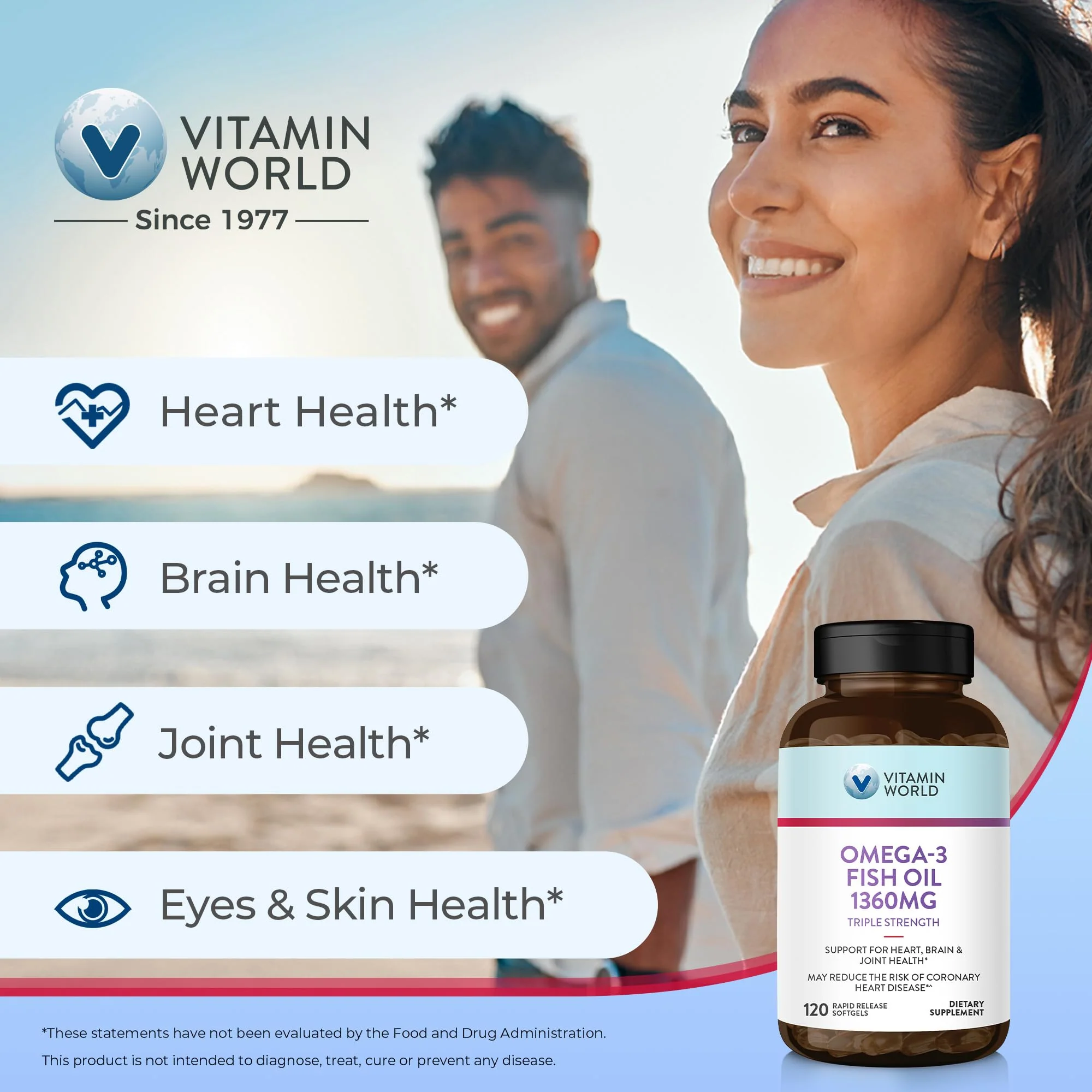 Vitamin World Triple Strength Omega-3 Fish Oil 1360 mg | EPA/DHA 950 mg | 120 Softgels - Image 2