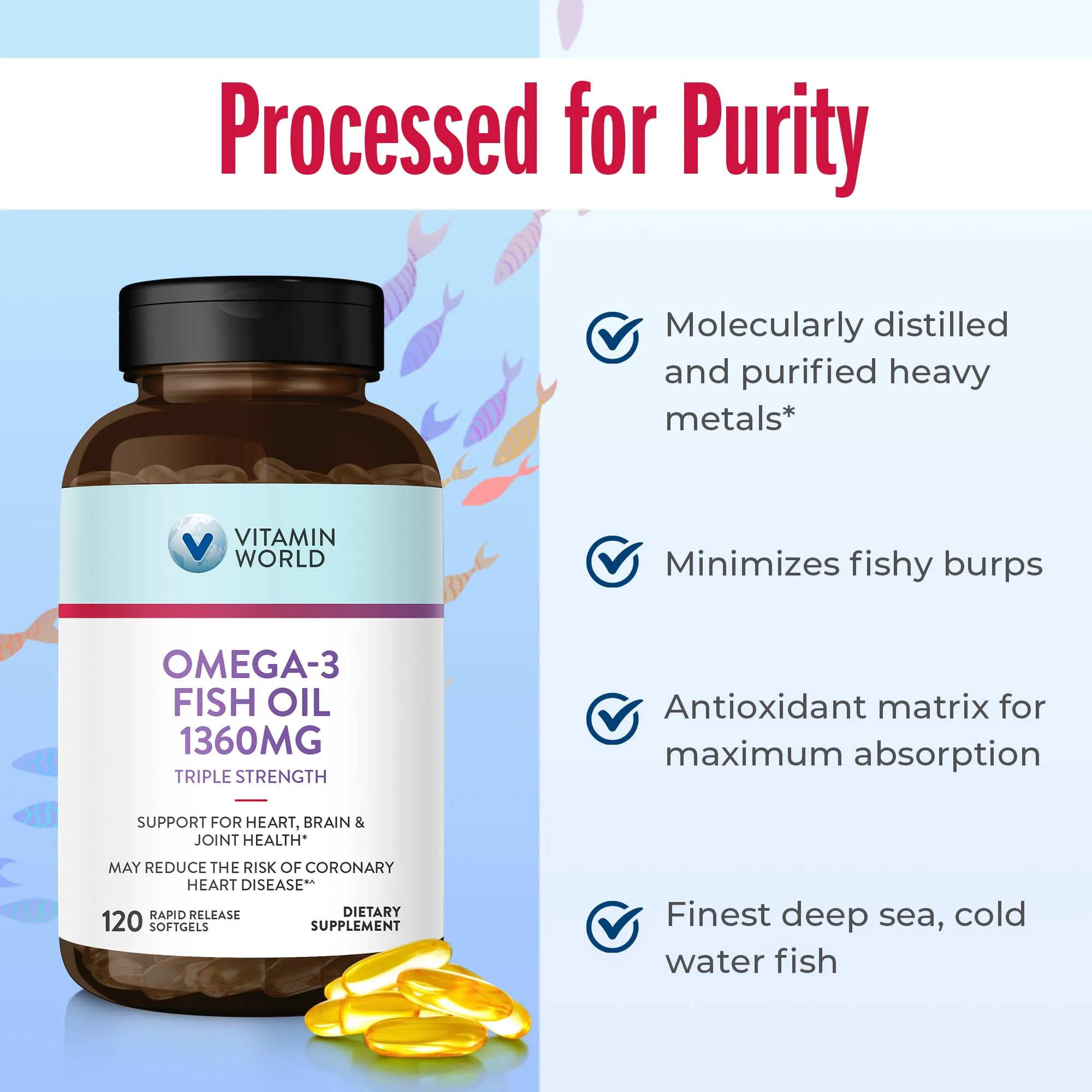 Vitamin World Triple Strength Omega-3 Fish Oil 1360 mg | EPA/DHA 950 mg | 120 Softgels - Image 5