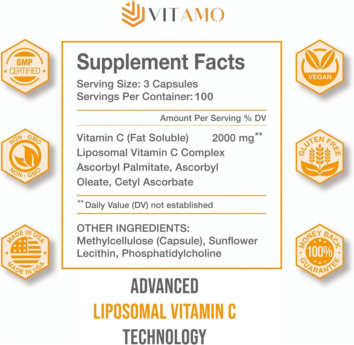 Vitamo Liposomal Vitamin C 2000mg | High-Absorption Immune Support & Skin Health | 300 Capsules - Image 2
