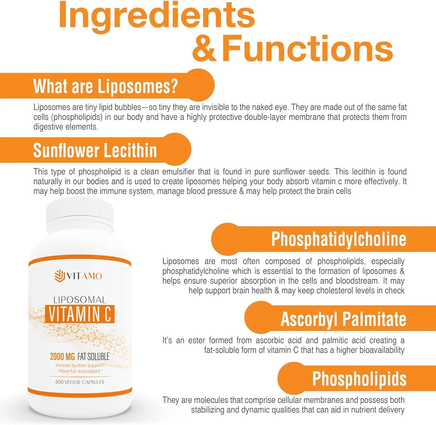 Vitamo Liposomal Vitamin C 2000mg | High-Absorption Immune Support & Skin Health | 300 Capsules - Image 5