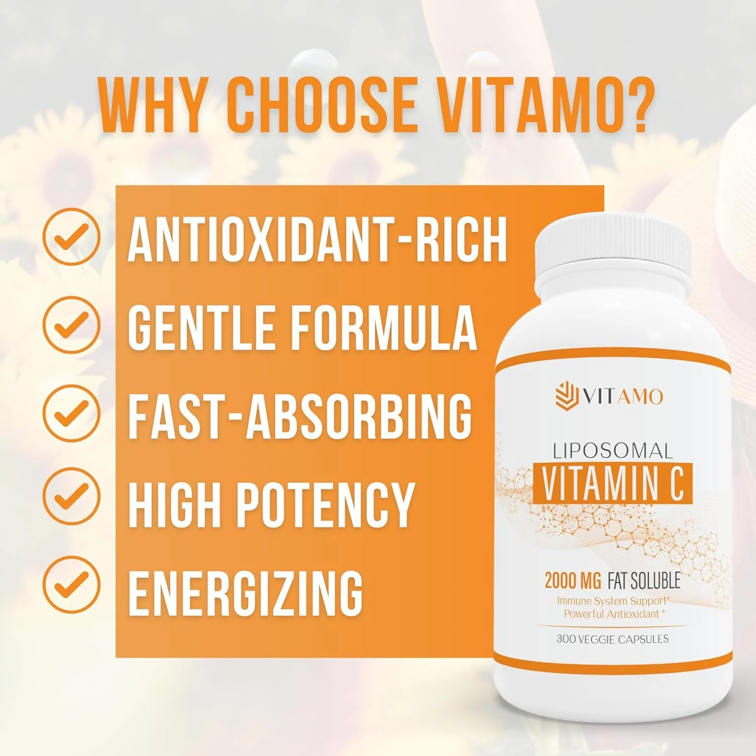 Vitamo Liposomal Vitamin C 2000mg | High-Absorption Immune Support & Skin Health | 300 Capsules - Image 6
