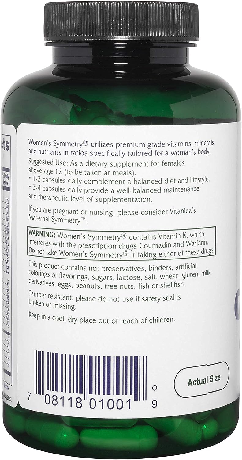 Vitanica Women's Symmetry - High Potency Daily Multivitamin, 180 Capsules, Vegan - Image 3