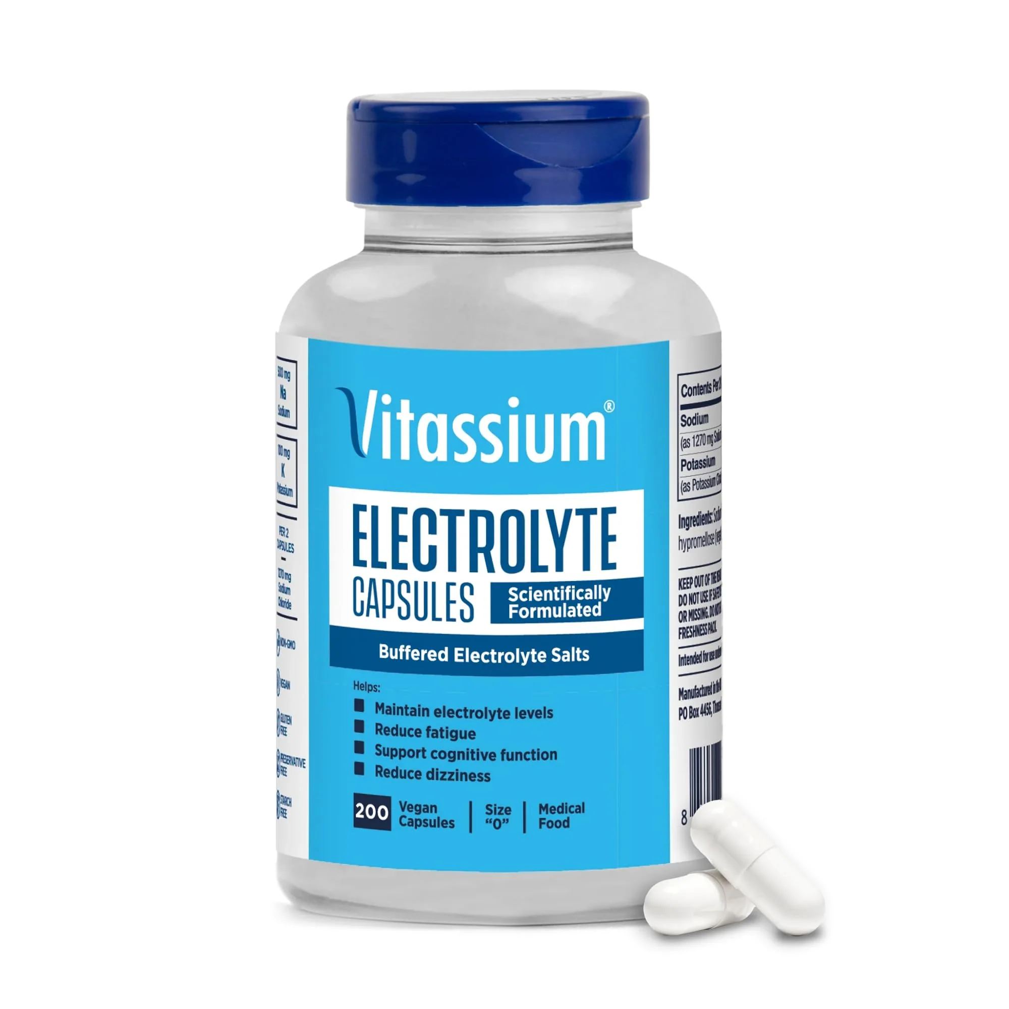 Vitassium Electrolyte Capsules — High-Sodium Diet Support (500mg Na, 100mg K) | Unflavored, 200 Capsules - Image 6