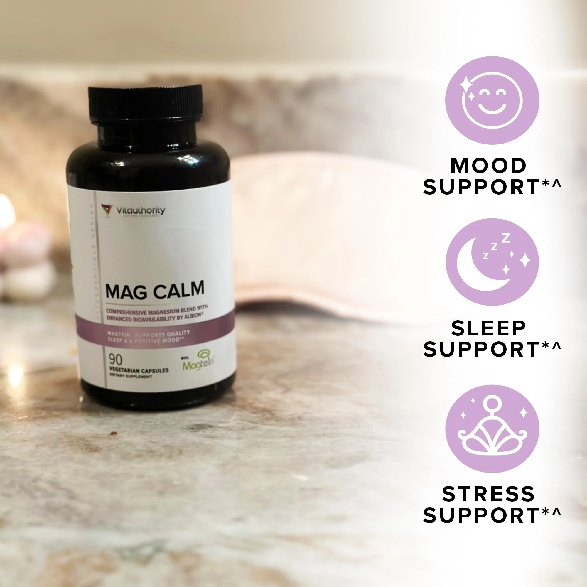 Vitauthority Magnesium L-Threonate Biglycenate Chelate Blend with GABA & L-Theanine Sleep Support - 90 Capsules (30 Servings) - Image 4