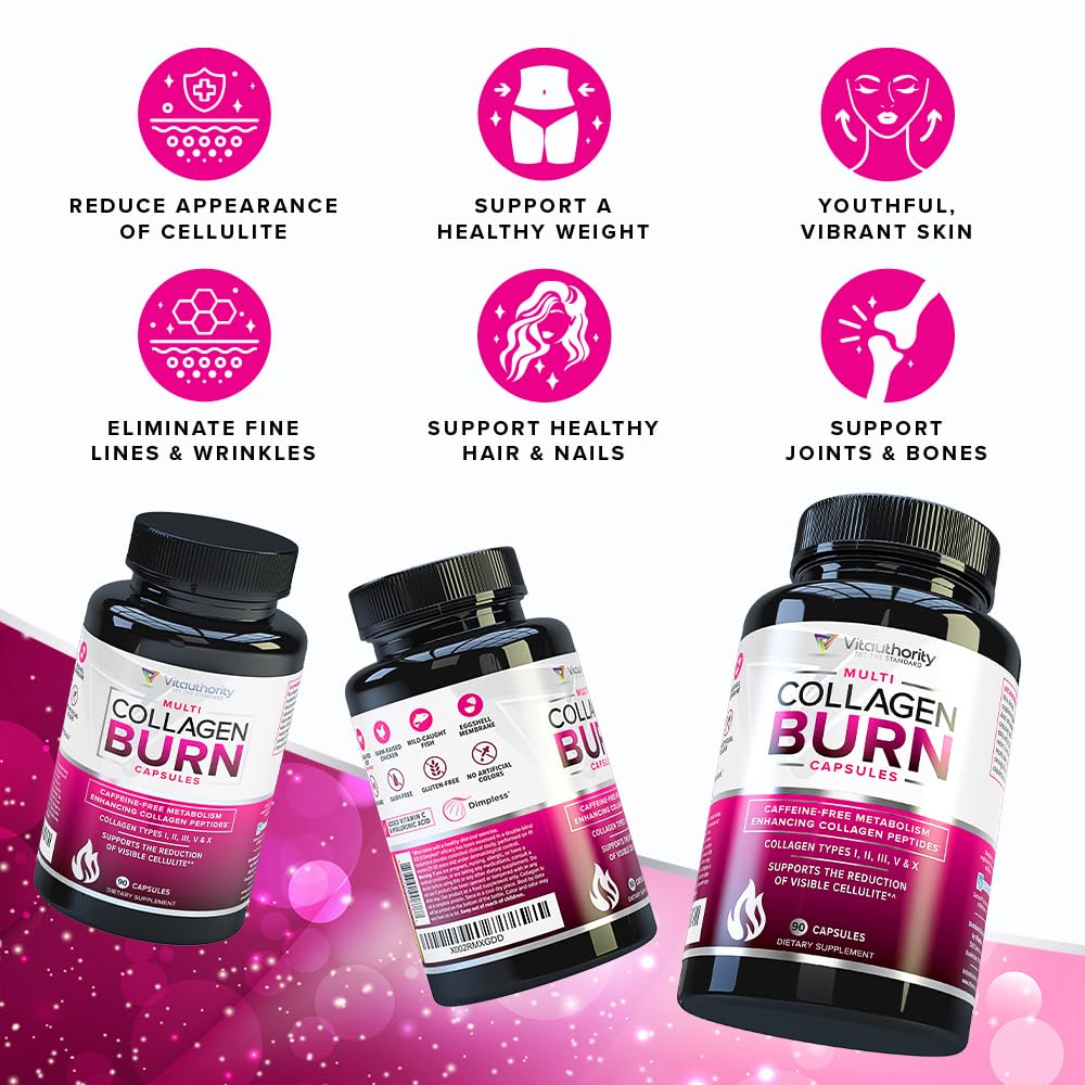 Vitauthority Multi Collagen Burn – 5 Types, Hyaluronic Acid, Vitamin C | Caffeine-Free Capsules - Image 4