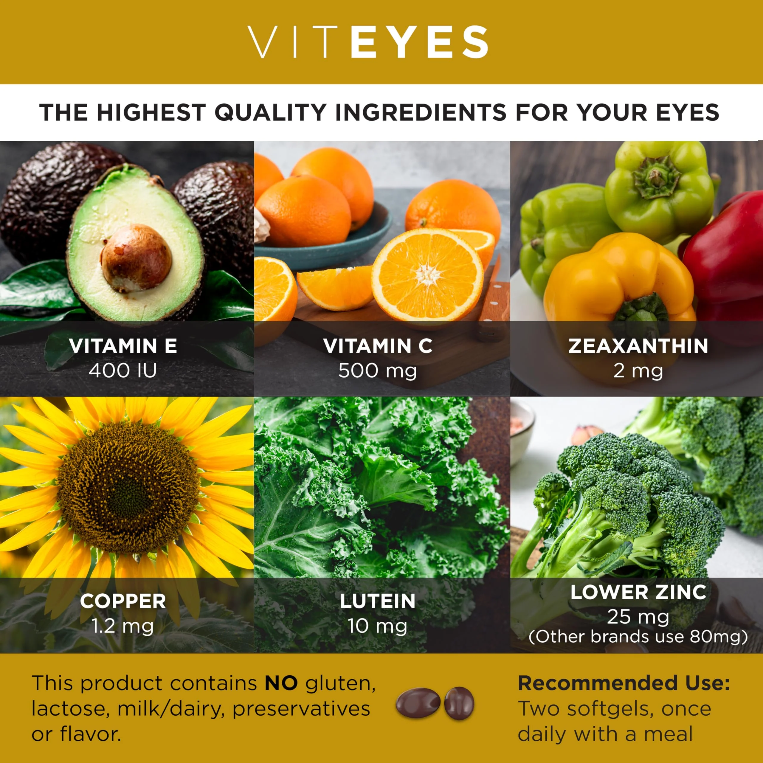Viteyes AREDS 2 Classic Macular Health Softgels – Low Zinc, Beta-Carotene Free, 210 Softgels - Image 3