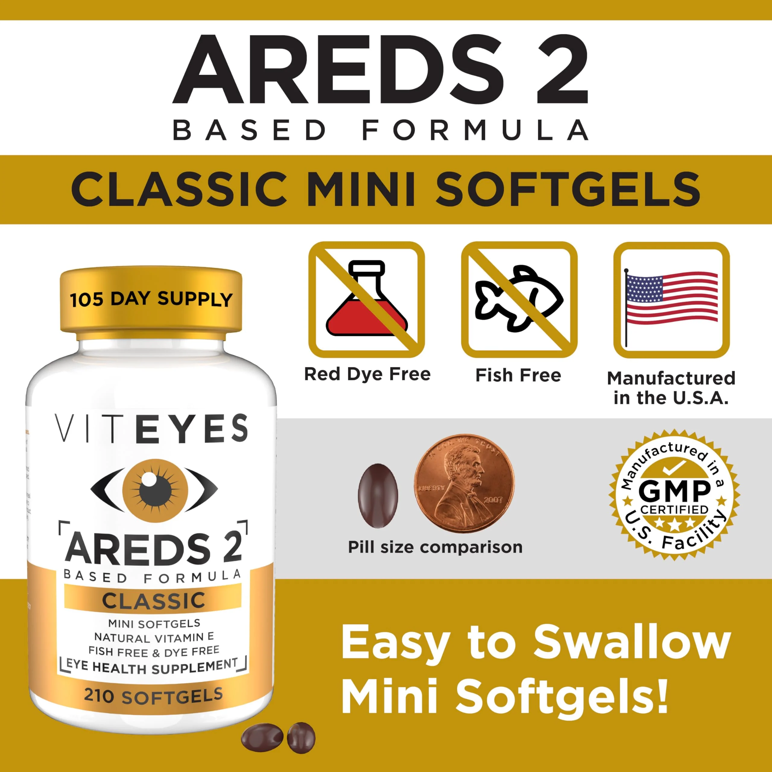 Viteyes AREDS 2 Classic Macular Health Softgels – Low Zinc, Beta-Carotene Free, 210 Softgels - Image 6