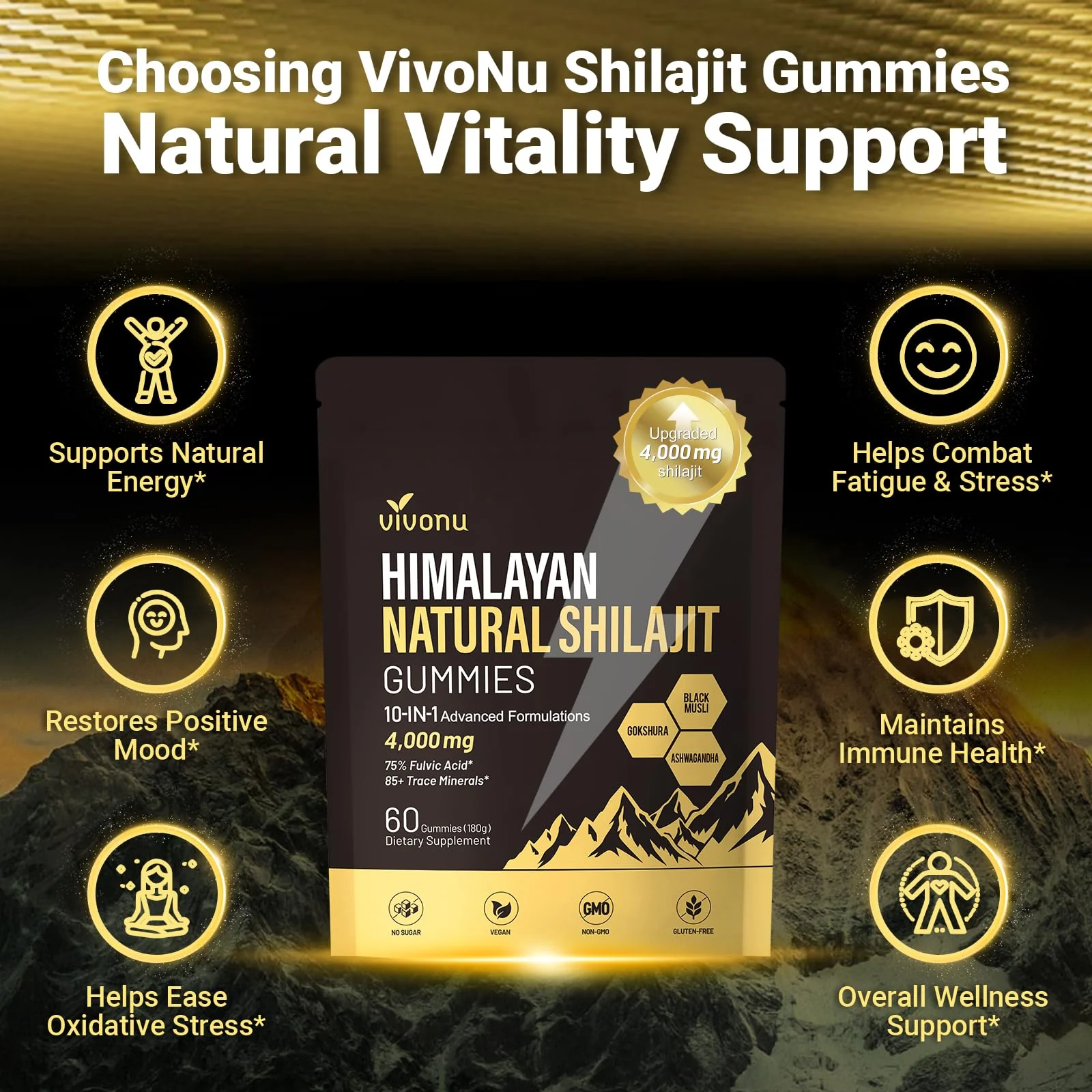 VivoNu Shilajit Gummies – 4000mg 10-in-1, Ashwagandha, Sugar-Free Vegan - Image 7