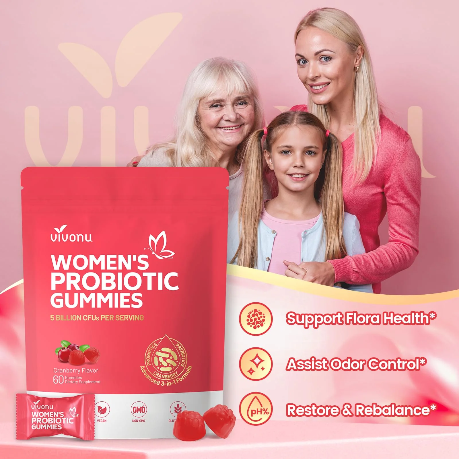 VivoNu Viginal Probiotic for Women – 60 Gummies for Feminine Balance, 100 Billion CFU Blend - Image 4