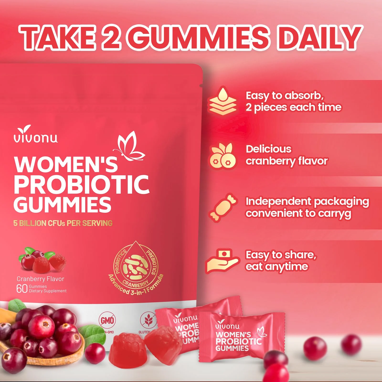 VivoNu Viginal Probiotic for Women – 60 Gummies for Feminine Balance, 100 Billion CFU Blend - Image 6