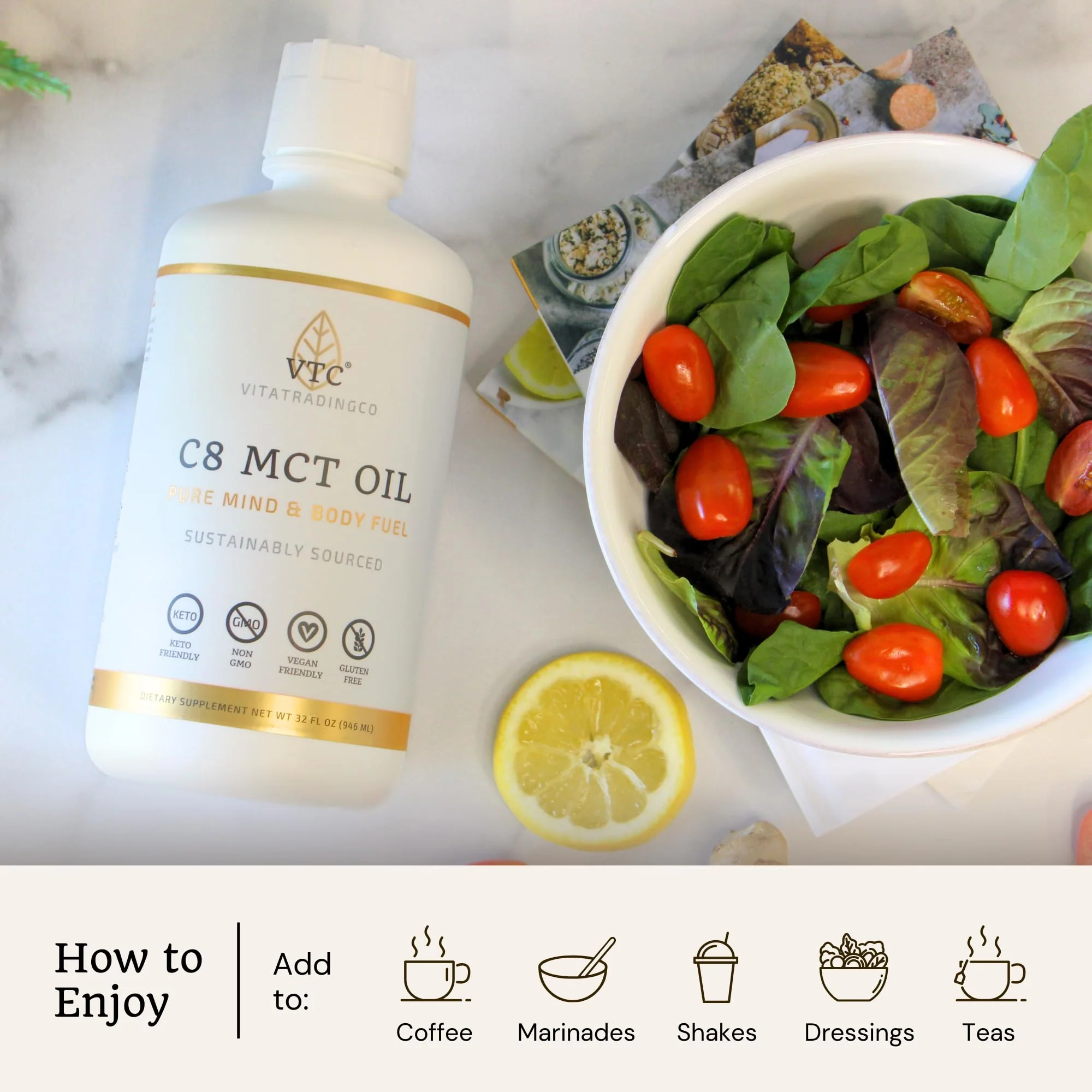 VTC VitaTradingCo. 100% Pure C8 MCT Oil | 128oz, 3X Distilled, Keto & Paleo - Image 14