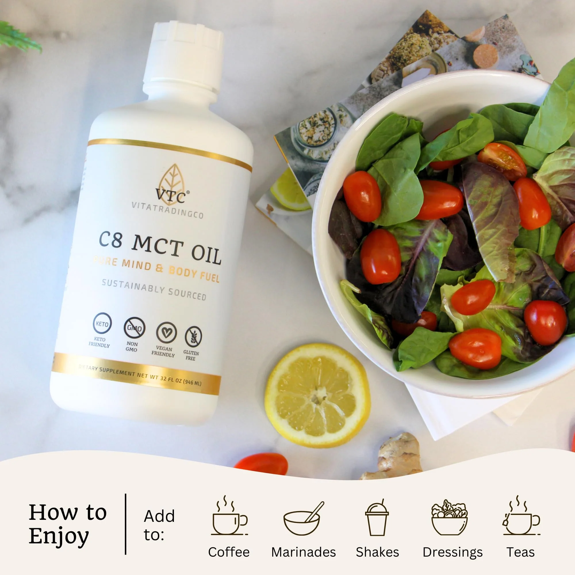 VTC VitaTradingCo. 100% Pure C8 MCT Oil | 128oz, 3X Distilled, Keto & Paleo - Image 6