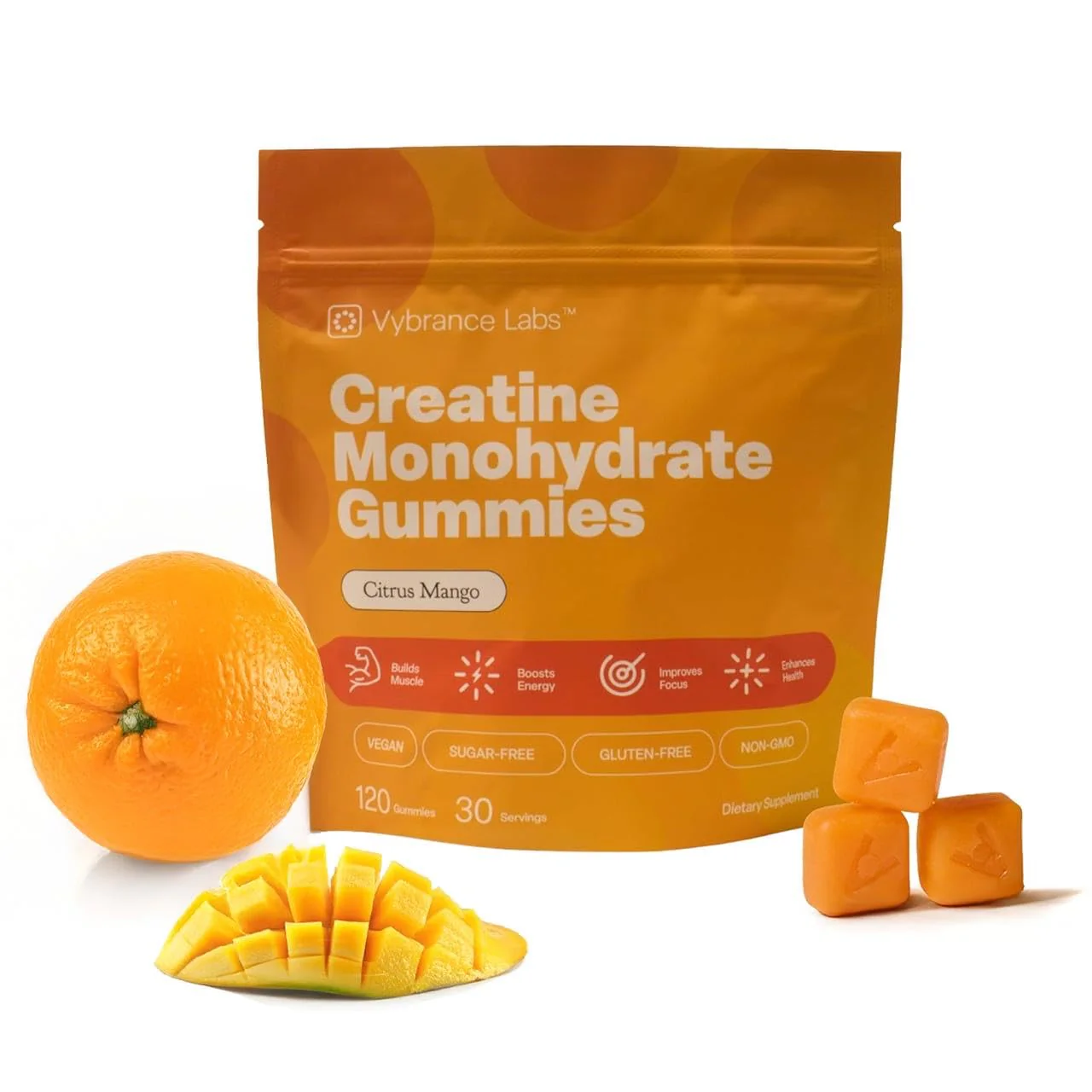 VYBRANCE LABS Creapure Creatine Gummies 5g + Taurine & B12 – Sugar-Free, Vegan, Gluten-Free – Citrus Mango (120 Count) - Image 10