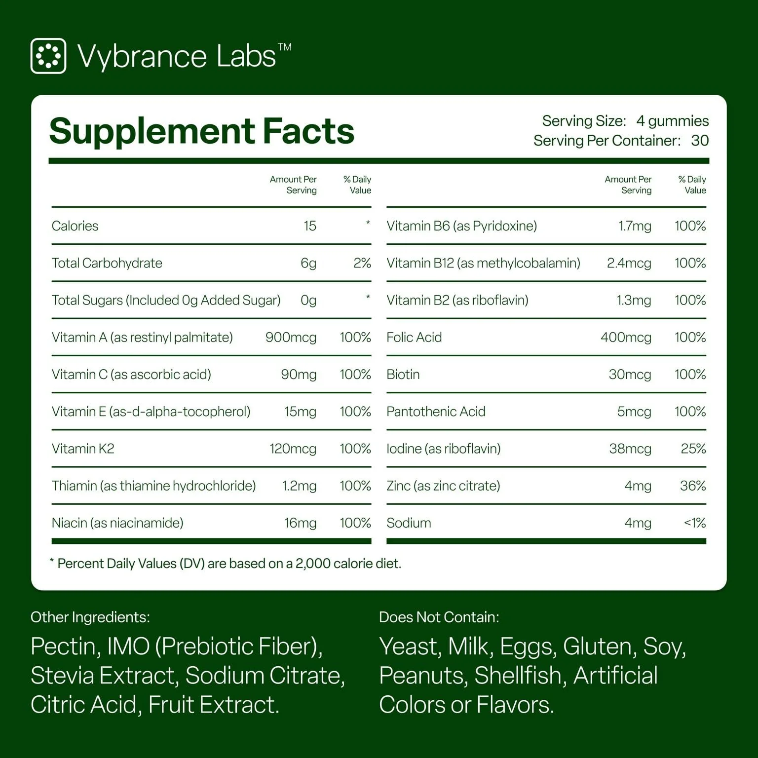VYBRANCE LABS Daily Greens Gummies – 120 Gummies (30 Servings), Sugar-Free & Vegan - Image 6